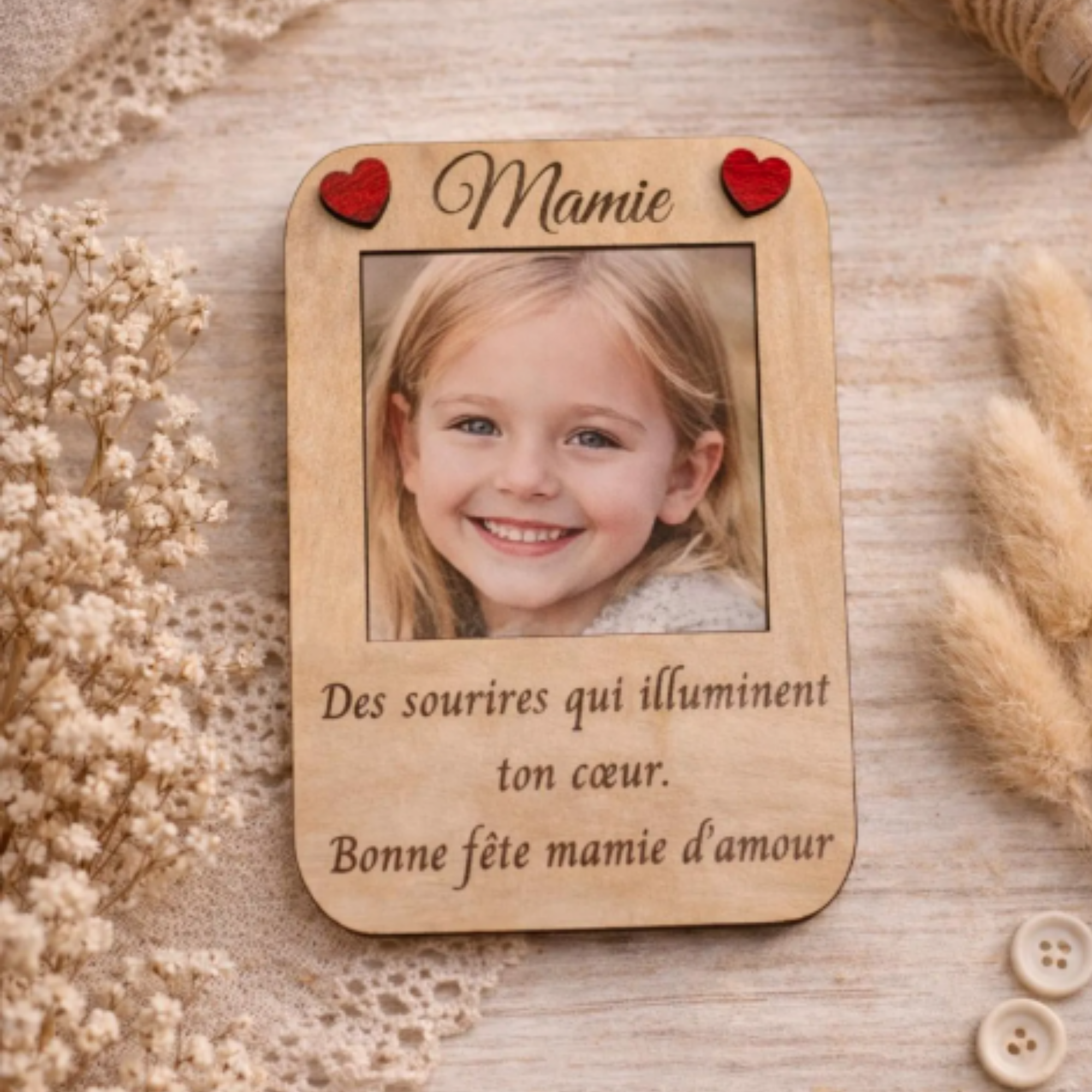 Cadre Photo Personnalisé Mamie en Bois Gravé