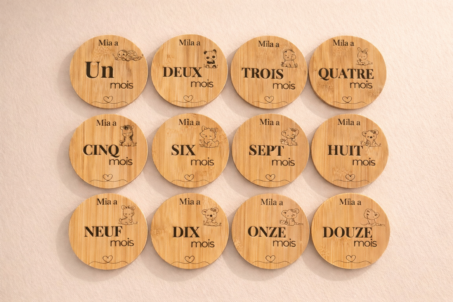 Cartes étapes en bois personnalisées "Ma première année"