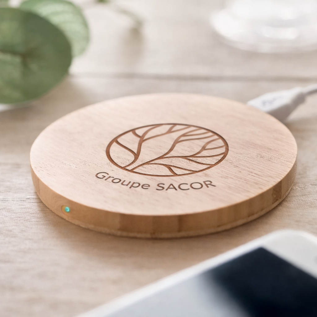 Chargeur sans fil en bois personnalisé