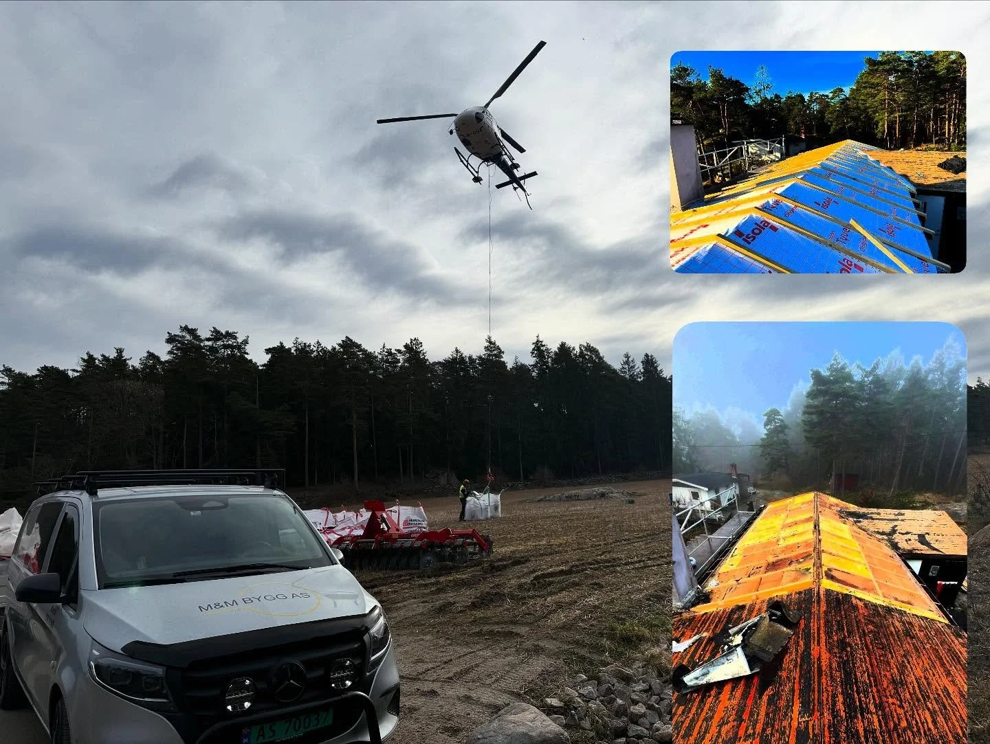 Restaurering av hyttetak. Her er det ikke bilvei frem til hytta s&aring; da fikk vi god hjelp av @airlift.as med helikopter 🚁
Avfall ble fraktet bort og materialer til oppbygging ble fraktet frem til hytta, men med litt planlegging s&aring; er dette