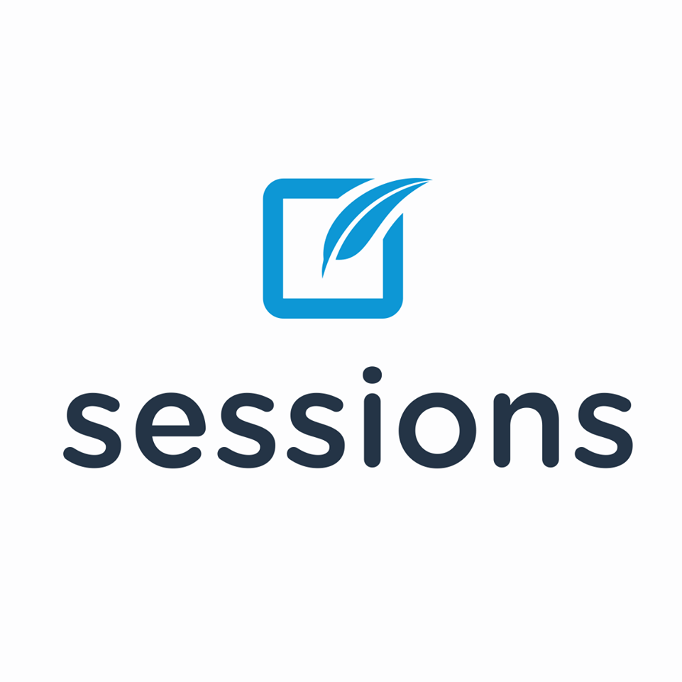 Logo for Sessions Health, EHR; hyperlinked to client login screen.