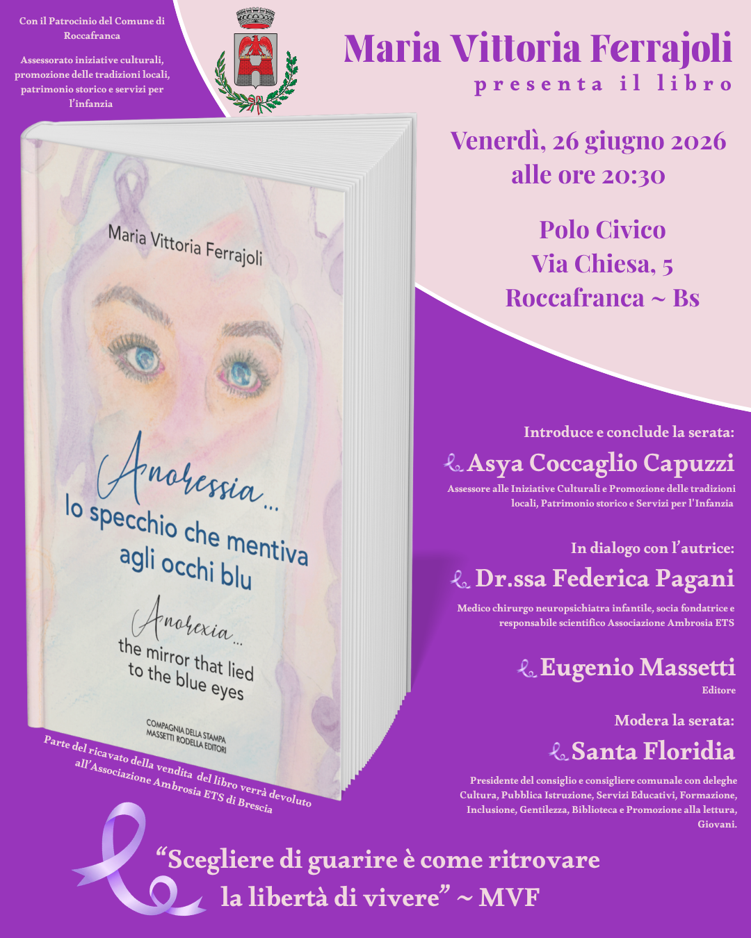 Presentazione del libro “Anoressia, lo specchio che mentiva agli occhi blu” di Maria Vittoria Ferrajoli a Roccafranca