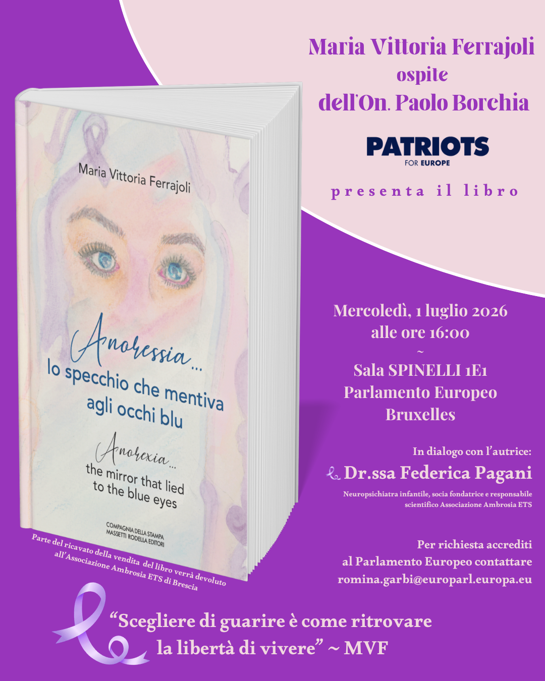 Presentazione del libro “Anoressia... lo specchio che mentiva agli occhi blu” al Parlamento Europeo