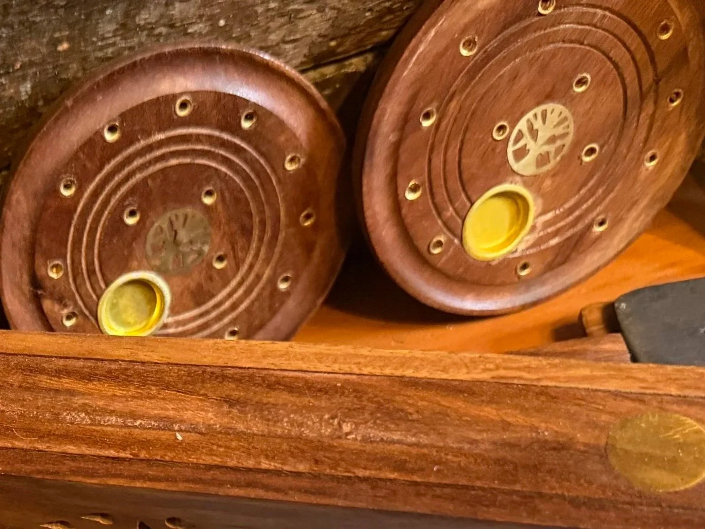 Circular Wooden Flower of Life Stick & Cone Incense Holder with Ash Catcher