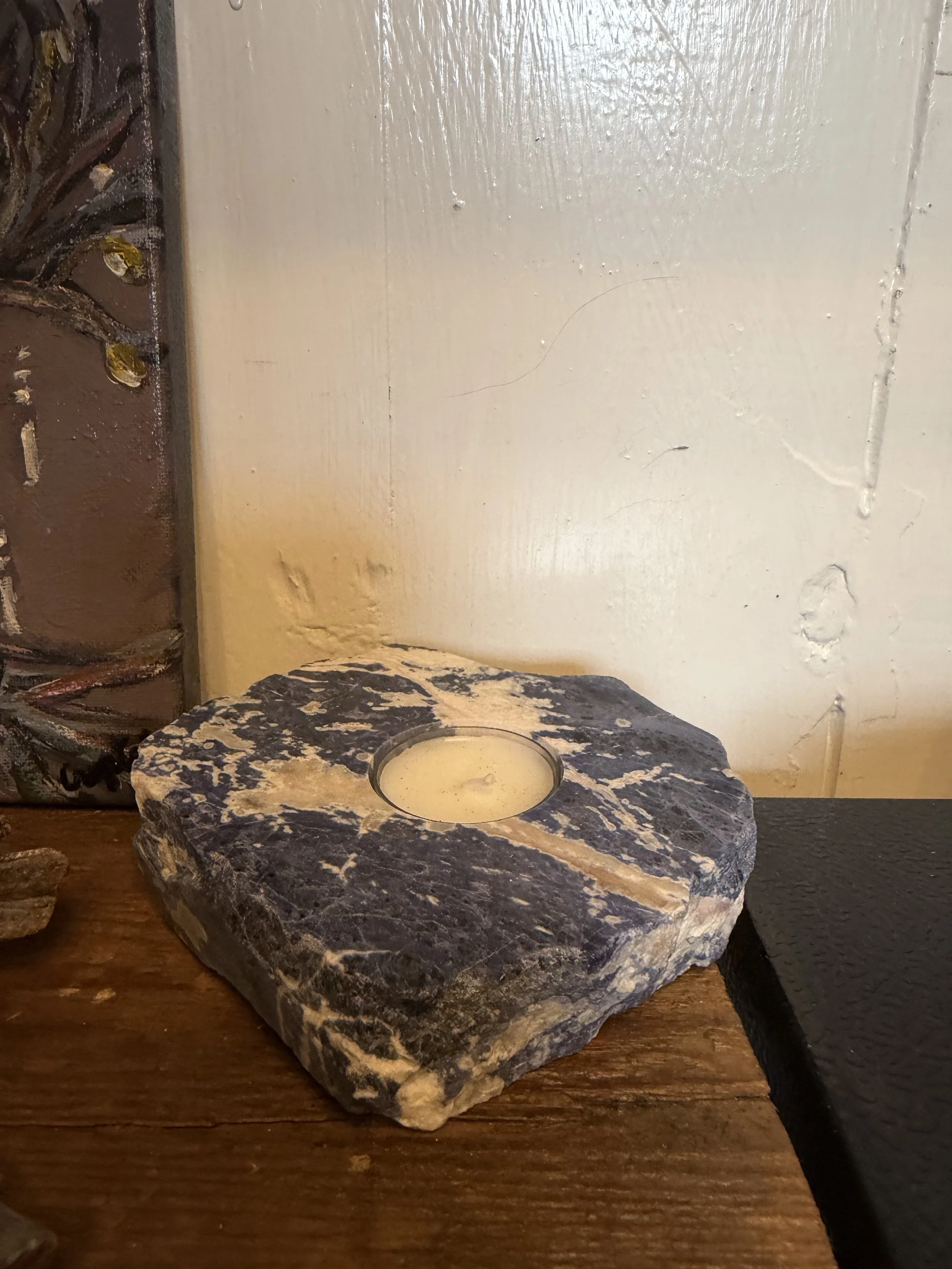 Hand-carved Natural Blue Quartz Tea-light Candle Holder