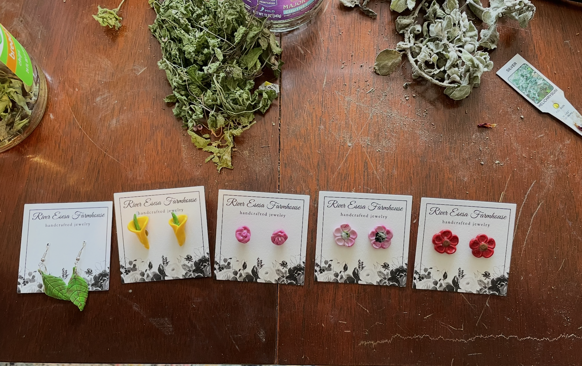 Nature-Inspired Pressed Flower & Handcrafted Clay Flower Earrings — Made on the Farm