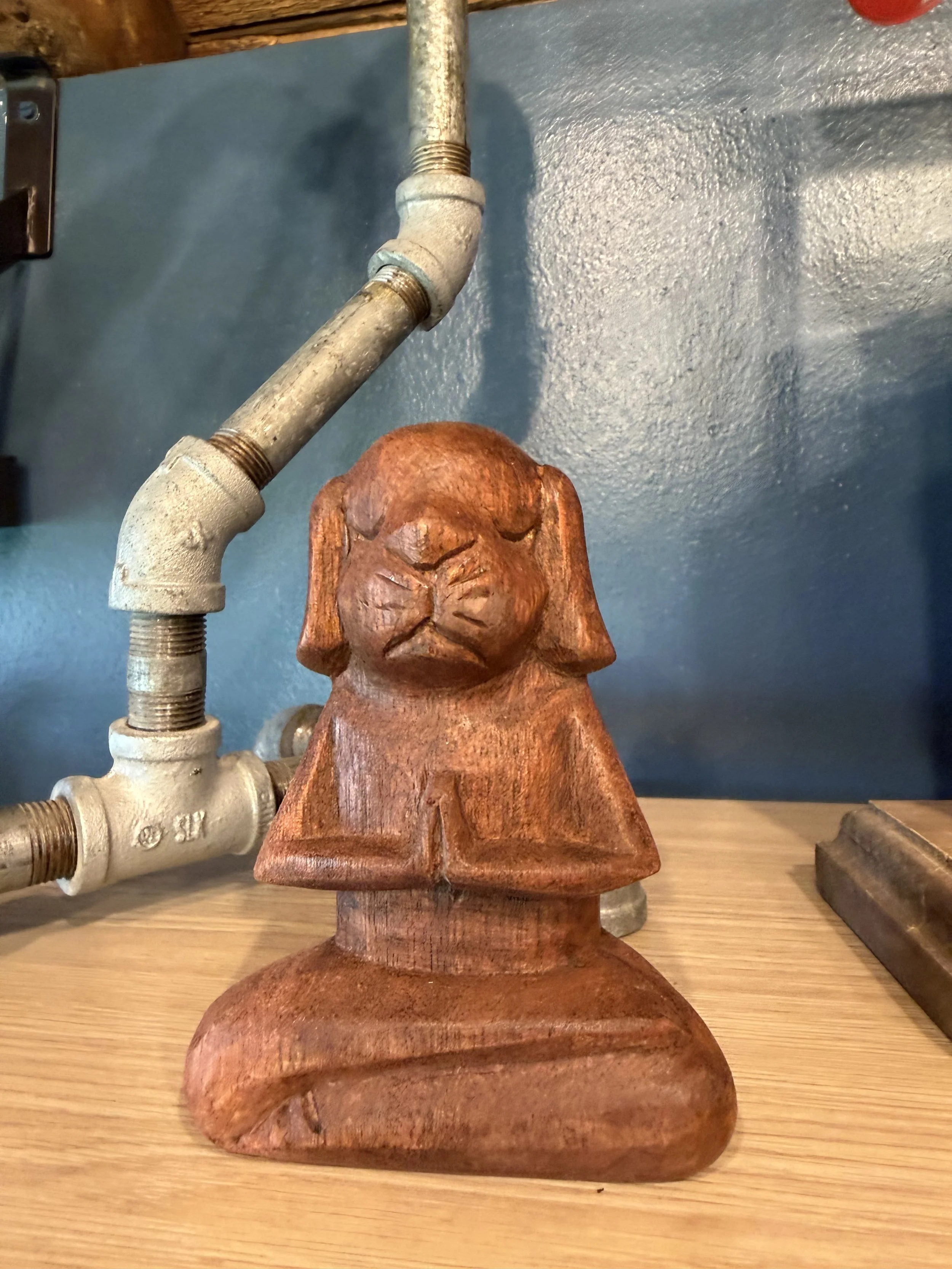 Hand-Carved Wooden Meditation Dog