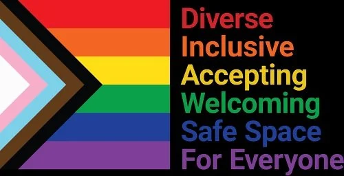 LGBTQ Pride flag diverse inclusive accepting welcoming safe space for everyone
