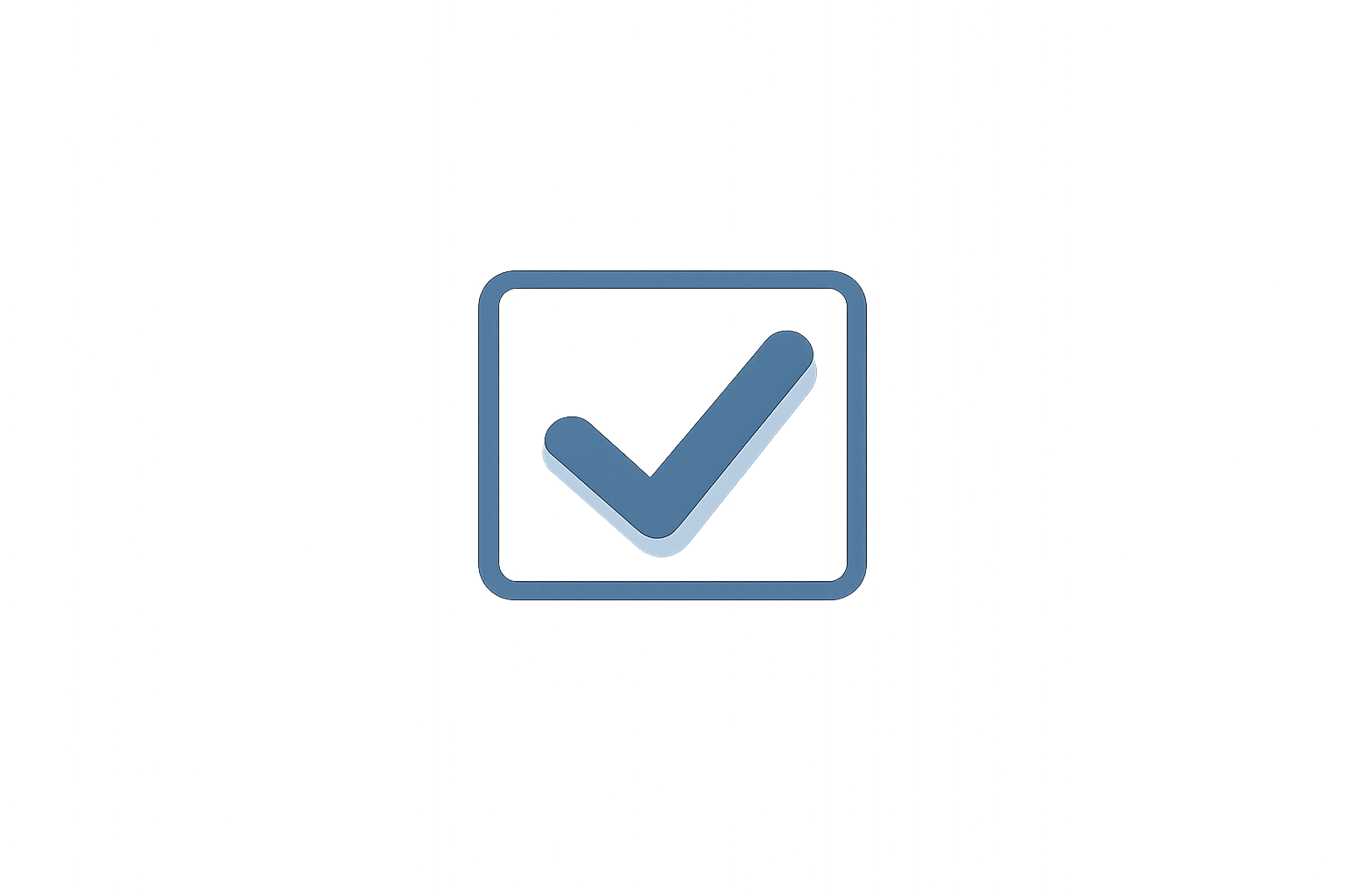 A digital illustration of a large checkmark inside a square with rounded edges, symbolizing approval or completion, floating above a semi-transparent red platform with a dark background.