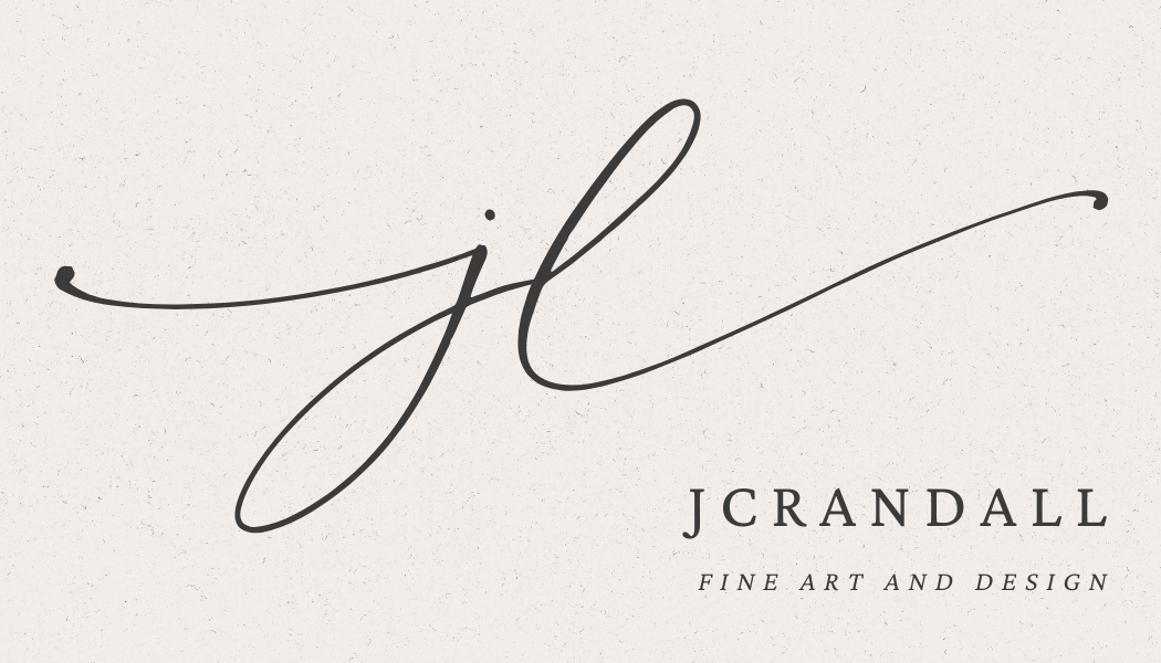 Elegant logo with large cursive initials 'jl' and text that reads 'JCRANDALL' with a tagline 'FINE ART AND DESIGN' beneath it.