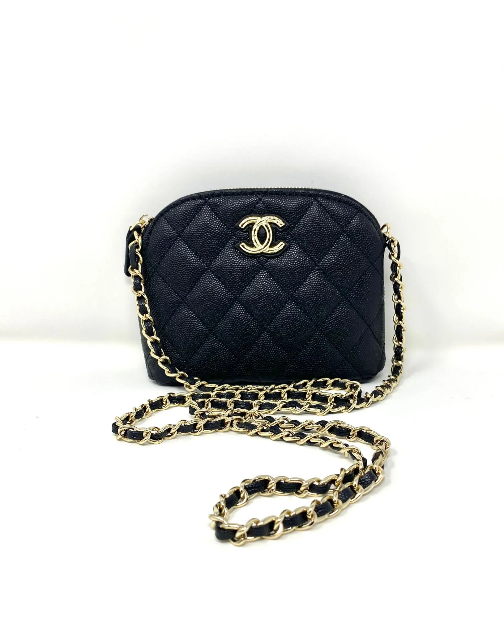 CHANEL Beauty Black Matelasse Quilted Caviar Makeup Bag on Chain (VIP Gift/Box) Made in Italy