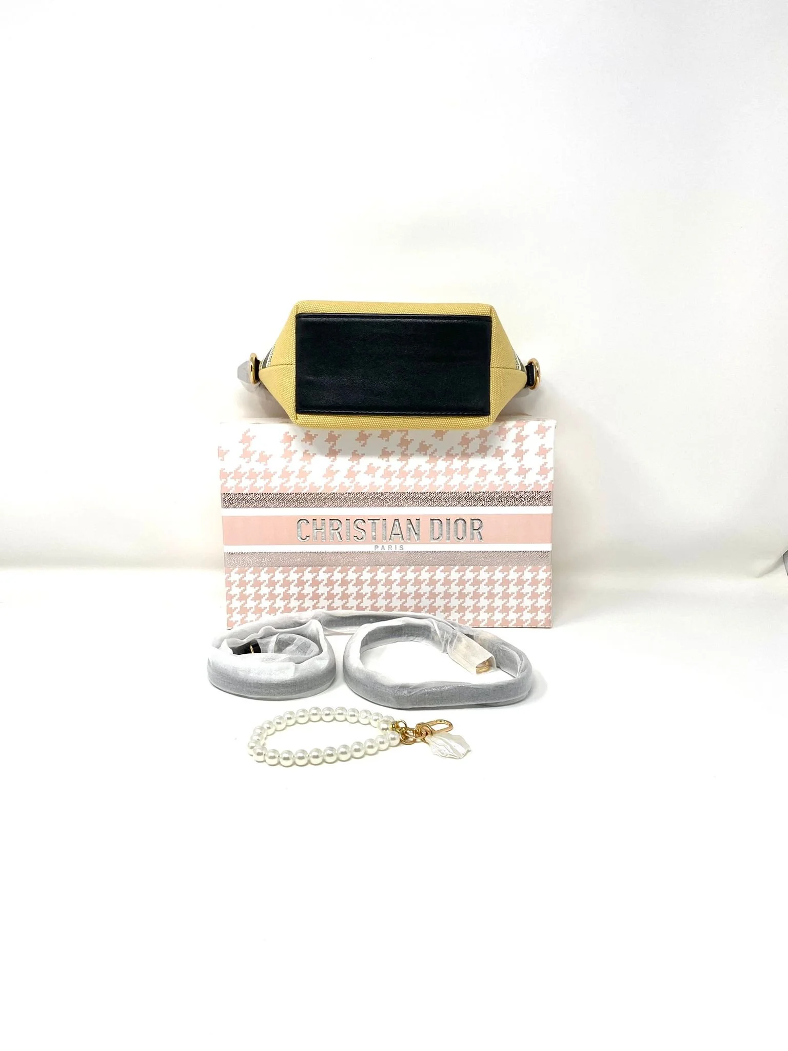 Dior Beauty Beige Canvas Makeup Bag Handbag Crossbody on Chain (VIP Gift)