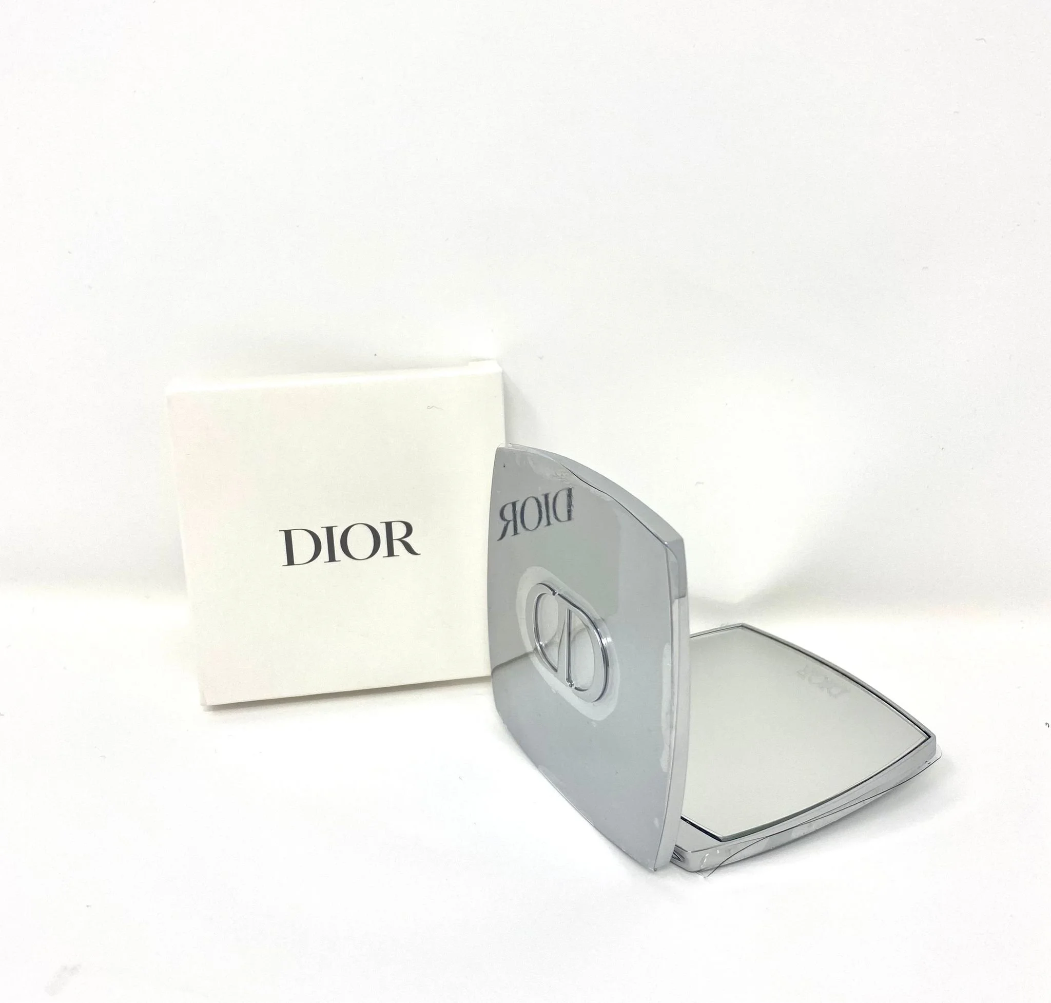 Dior Beauty Silver-toned Makeup Square Metal Compact Mirror VIP Gift with Box EliteGiftHouse