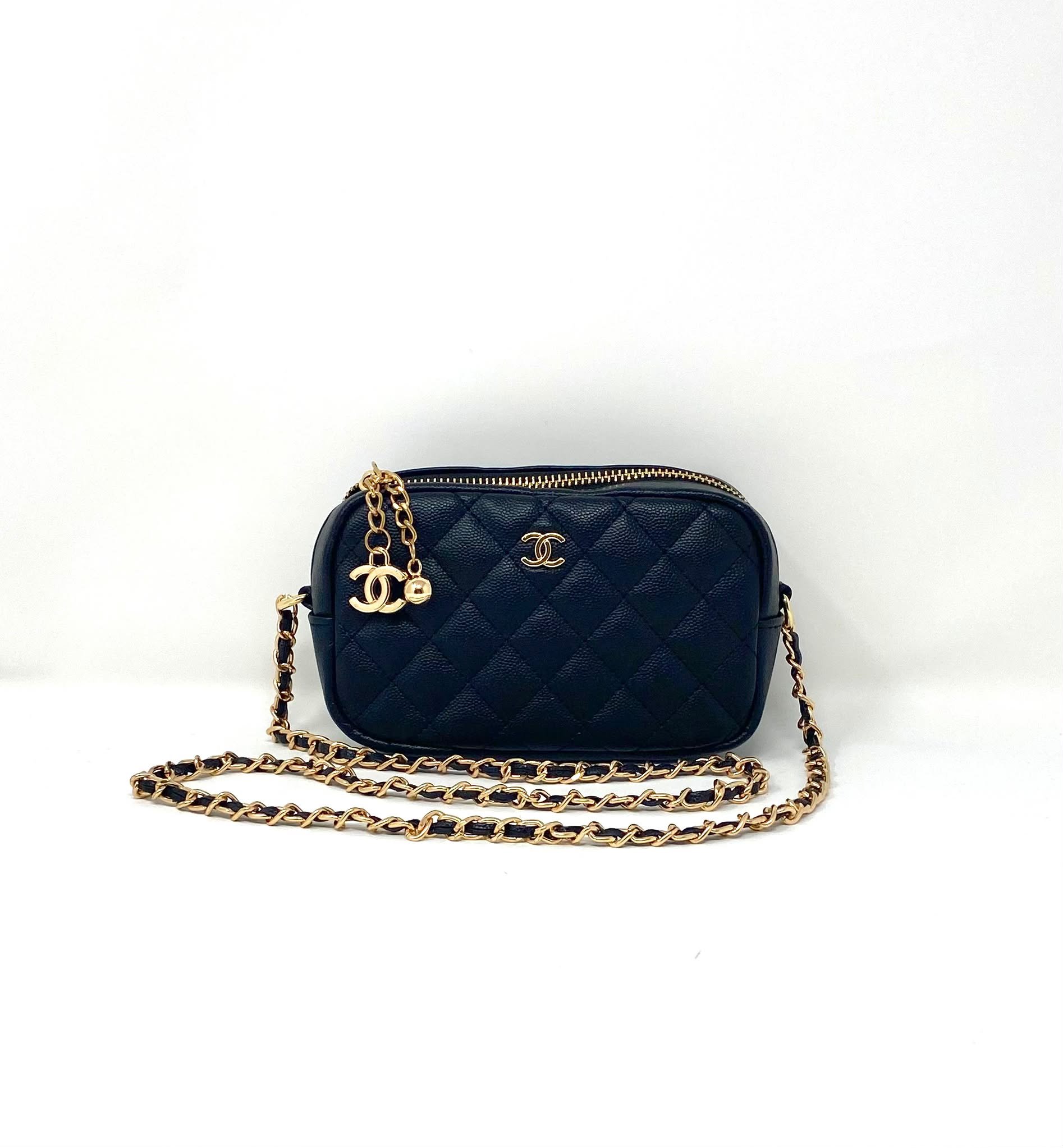 CHANEL Beauty Black Quilted Makeup Bag on Chain, VIP Gift with Box, Made in France