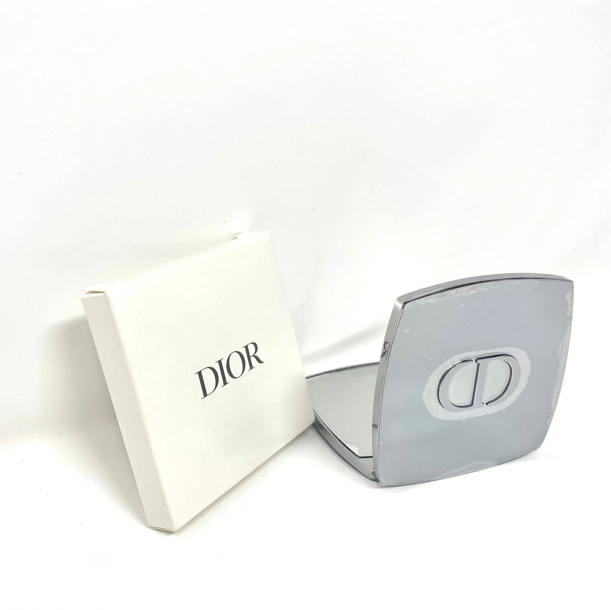 Dior Beauty Silver-toned Makeup Square Metal Compact Mirror VIP Gift with Box EliteGiftHouse