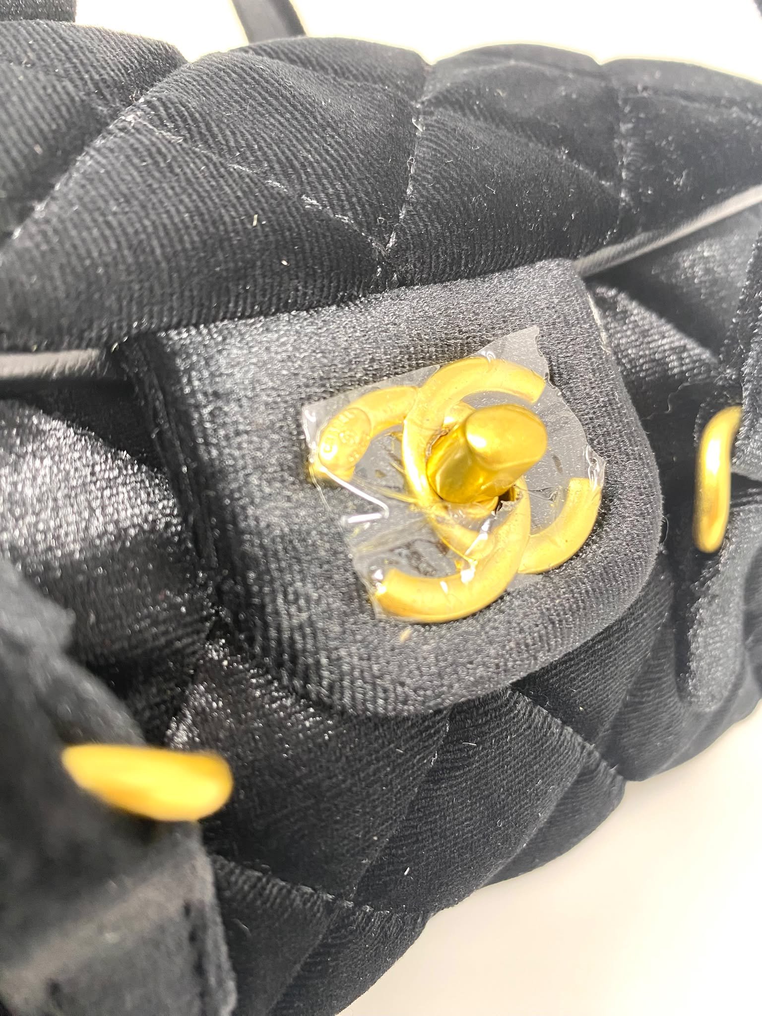 CHANEL Beauty Black Velvet Matelassé Quilted Cylinder Bag on Chain with Box (VIP Gift) Made in Italy
