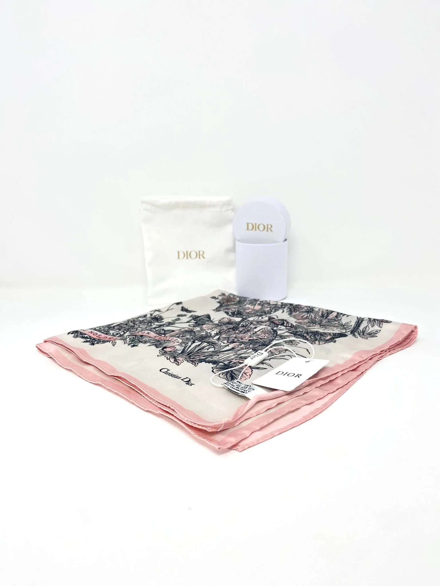 Christian Dior Beauty Pink Butterfly Square 100% Silk Scarf (VIP Gift) Made in Italy