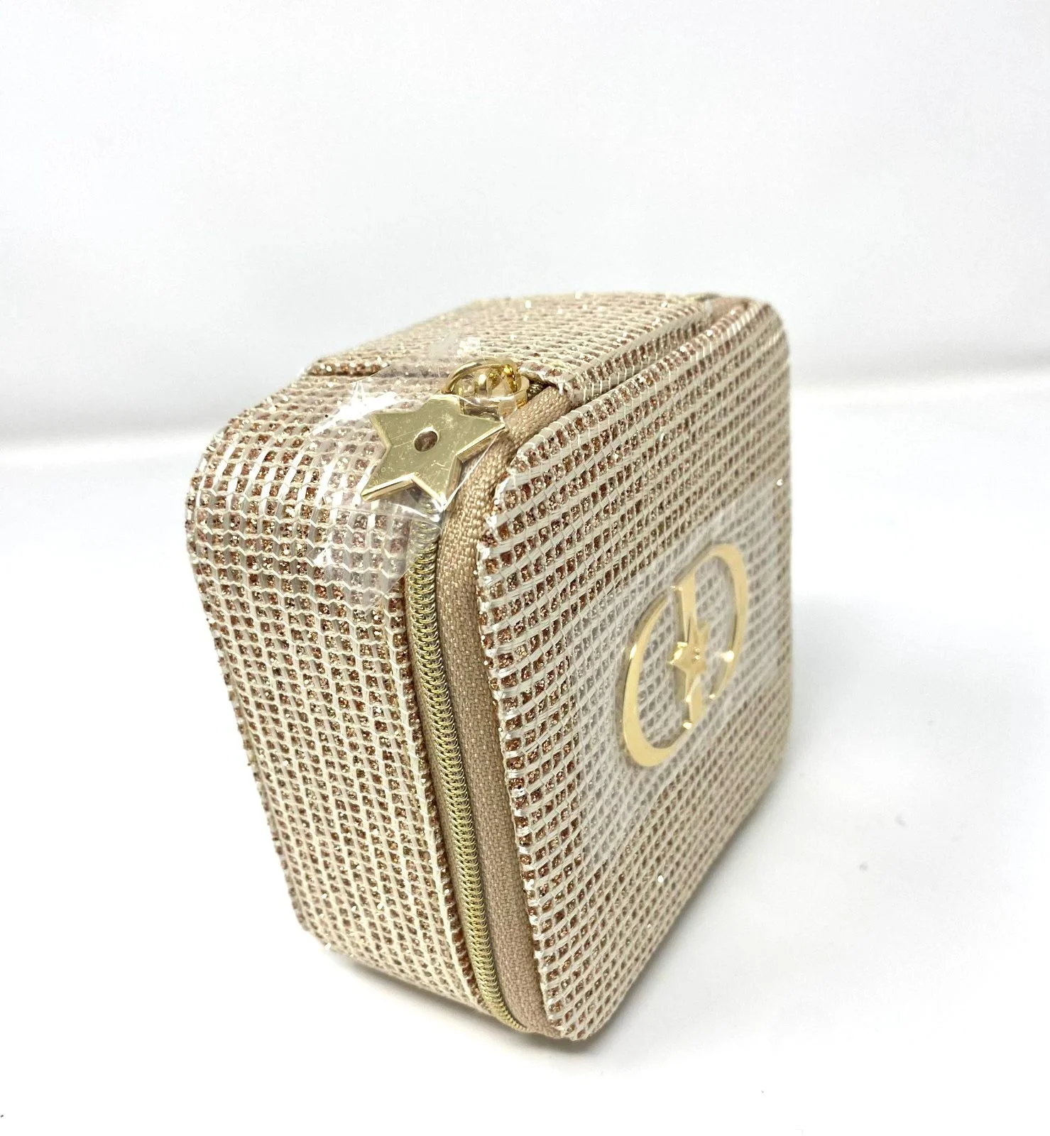 Christian Dior Shimmering Golden Logo Travel Jewellery Case, Star Charm, With Mirror – Box (Rare VIP Gift)