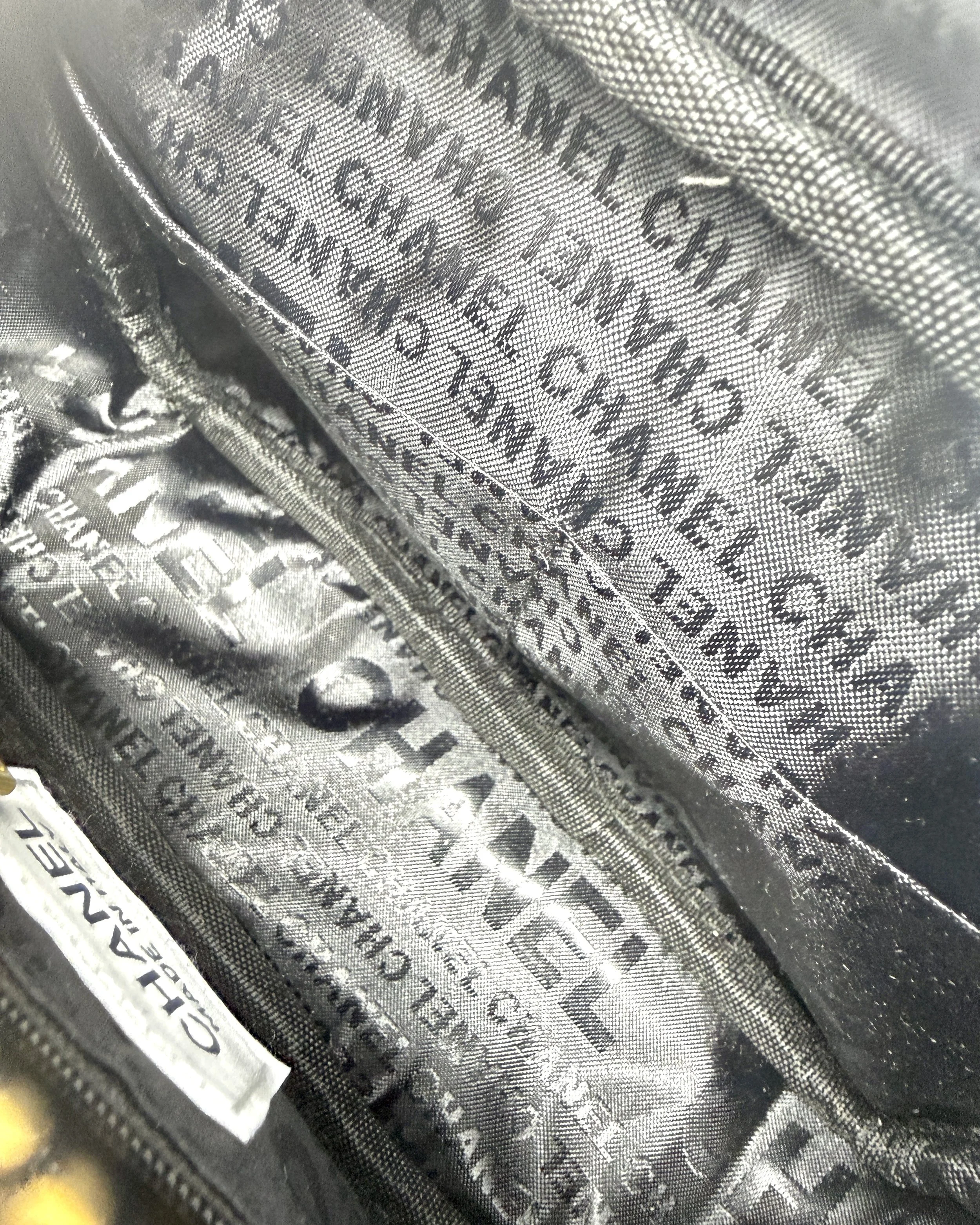CHANEL Beauty Black Denim Makeup Bag with Gold-toned Chain Strap (VIP Gift) Made in Italy