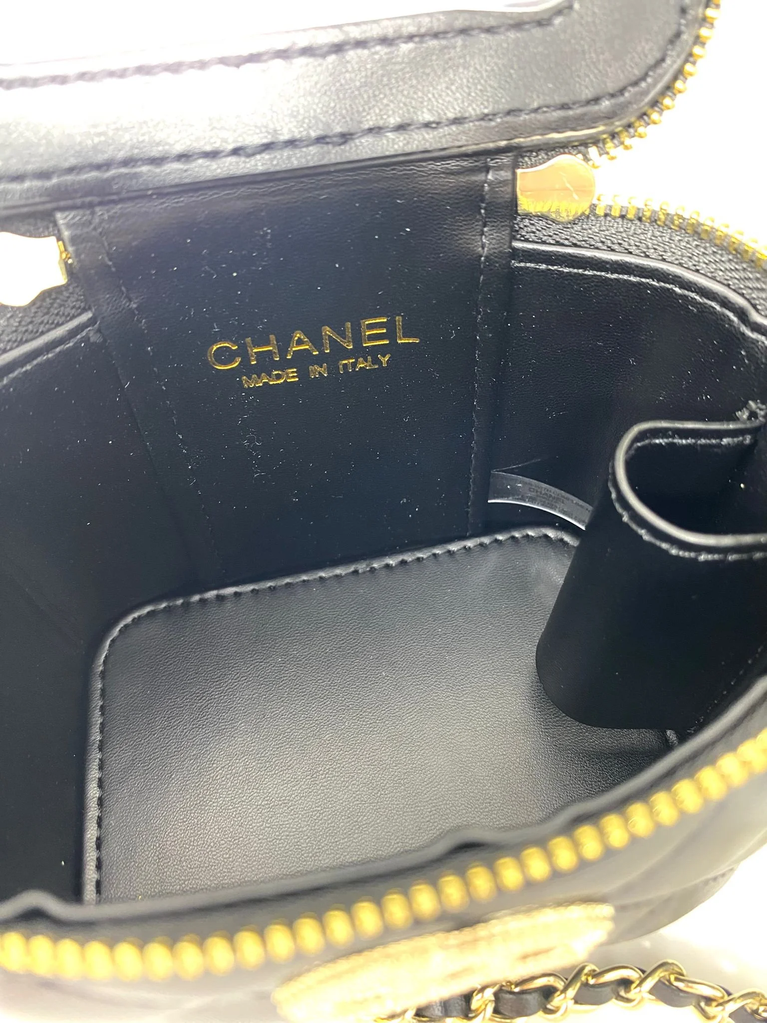 CHANEL Beauty Black Quilted Makeup Bag with Mirror on Chain (VIP Gift) Made in Italy