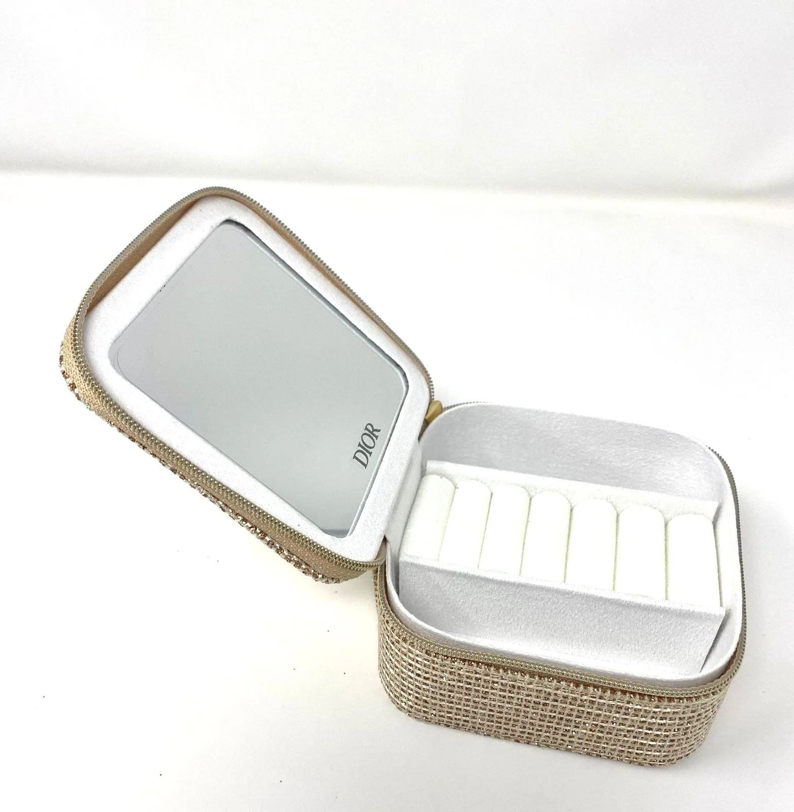 Christian Dior Shimmering Golden Logo Travel Jewellery Case, Star Charm, With Mirror – Box (Rare VIP Gift)