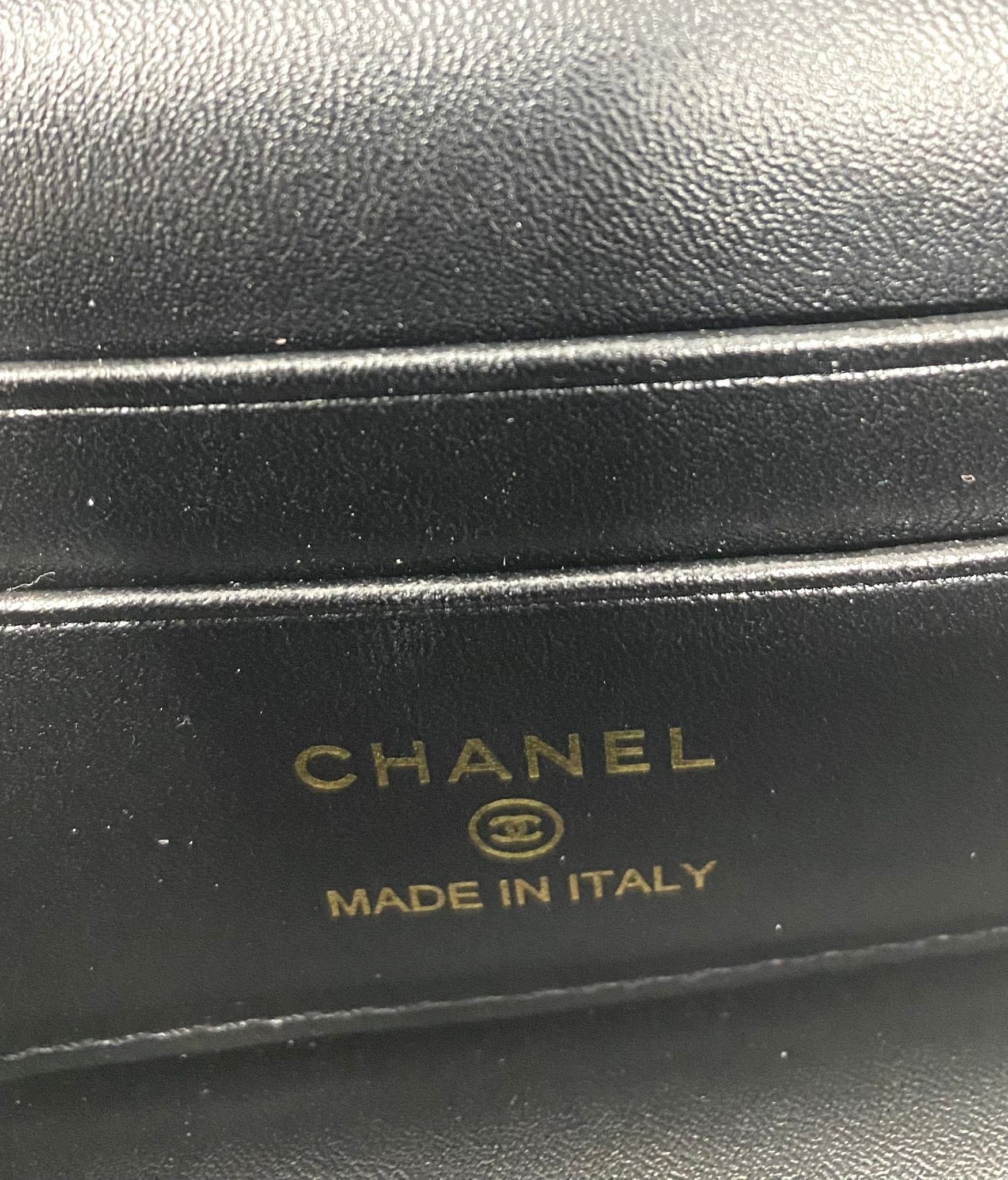 CHANEL Beauty Black Matelassé Quilted Makeup Bag on Chain with Box (VIP Gift) Made in Italy