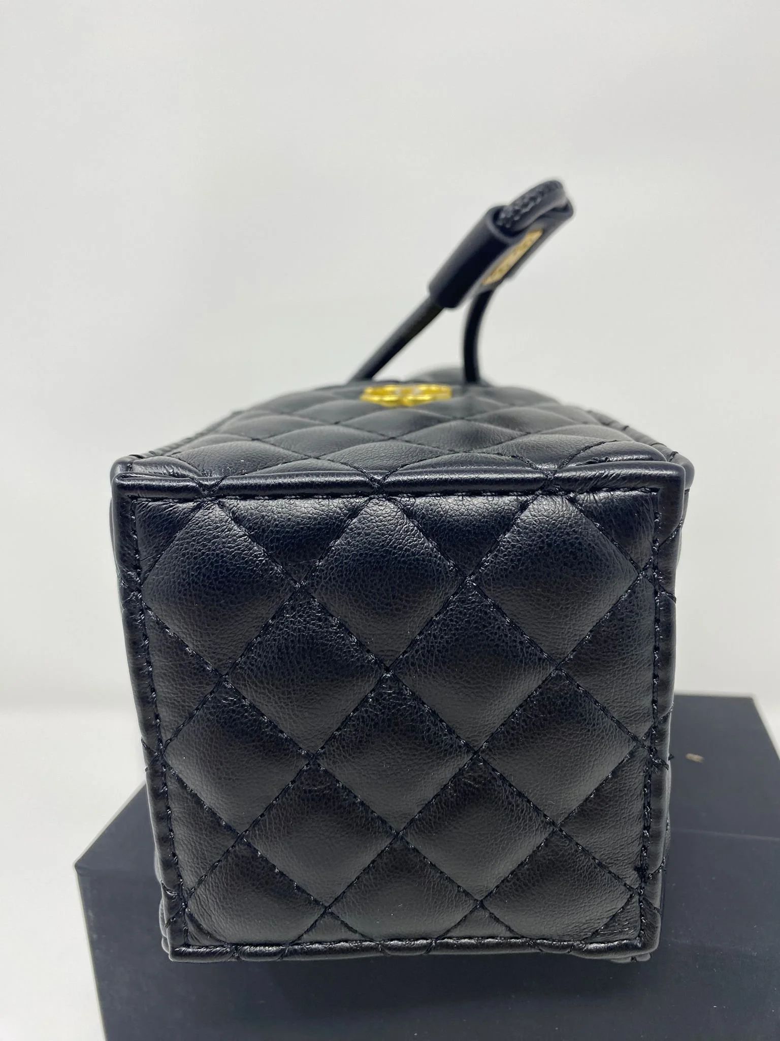 CHANEL Black Matelassé Quilted Mini Makeup Bag on Chain – (VIP Gift with Box) Made in Italy, Beauty Pouch