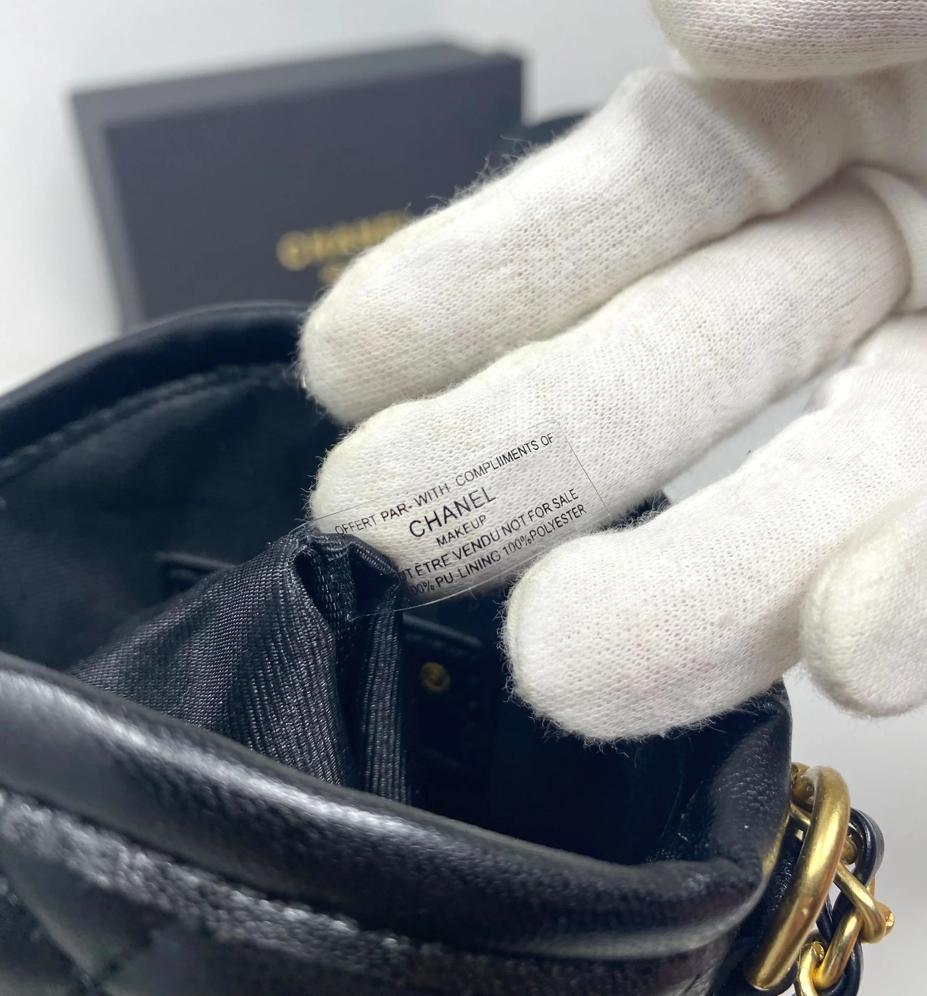 CHANEL Beauty Black Quilted Makeup Bag on Chain, VIP Gift with Box, Made in Italy