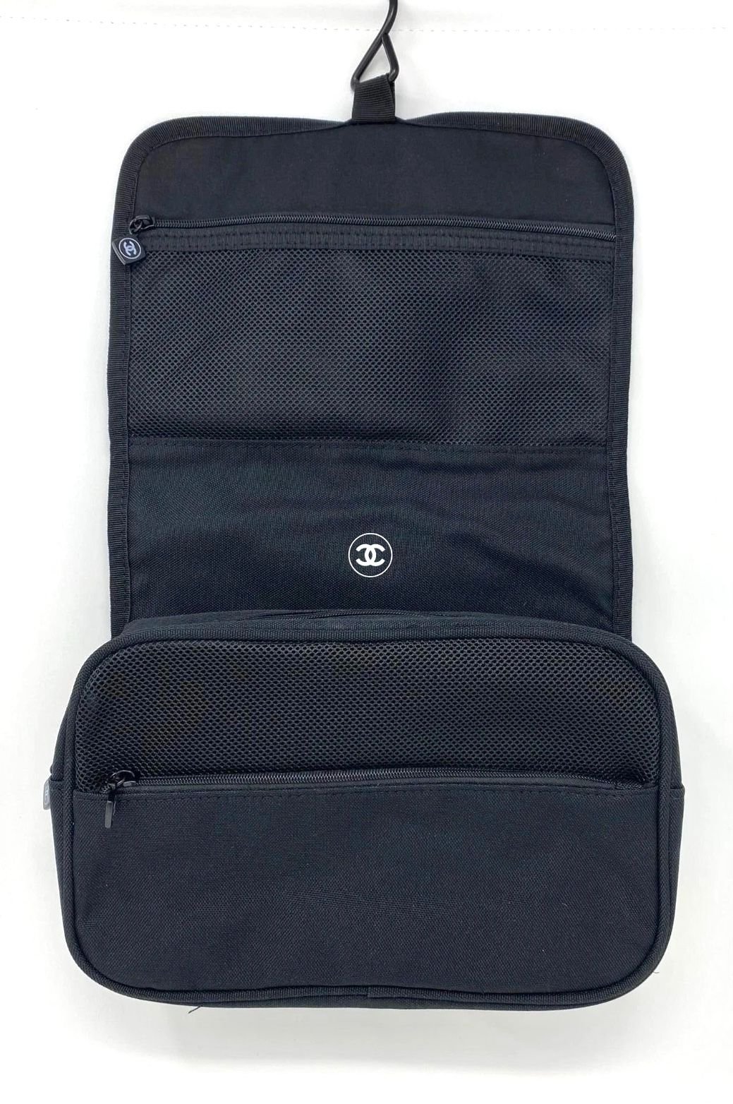 CHANEL Large Black Hanging Makeup Case w/ Box (VIP Gift) Logo Travel Beauty Bag