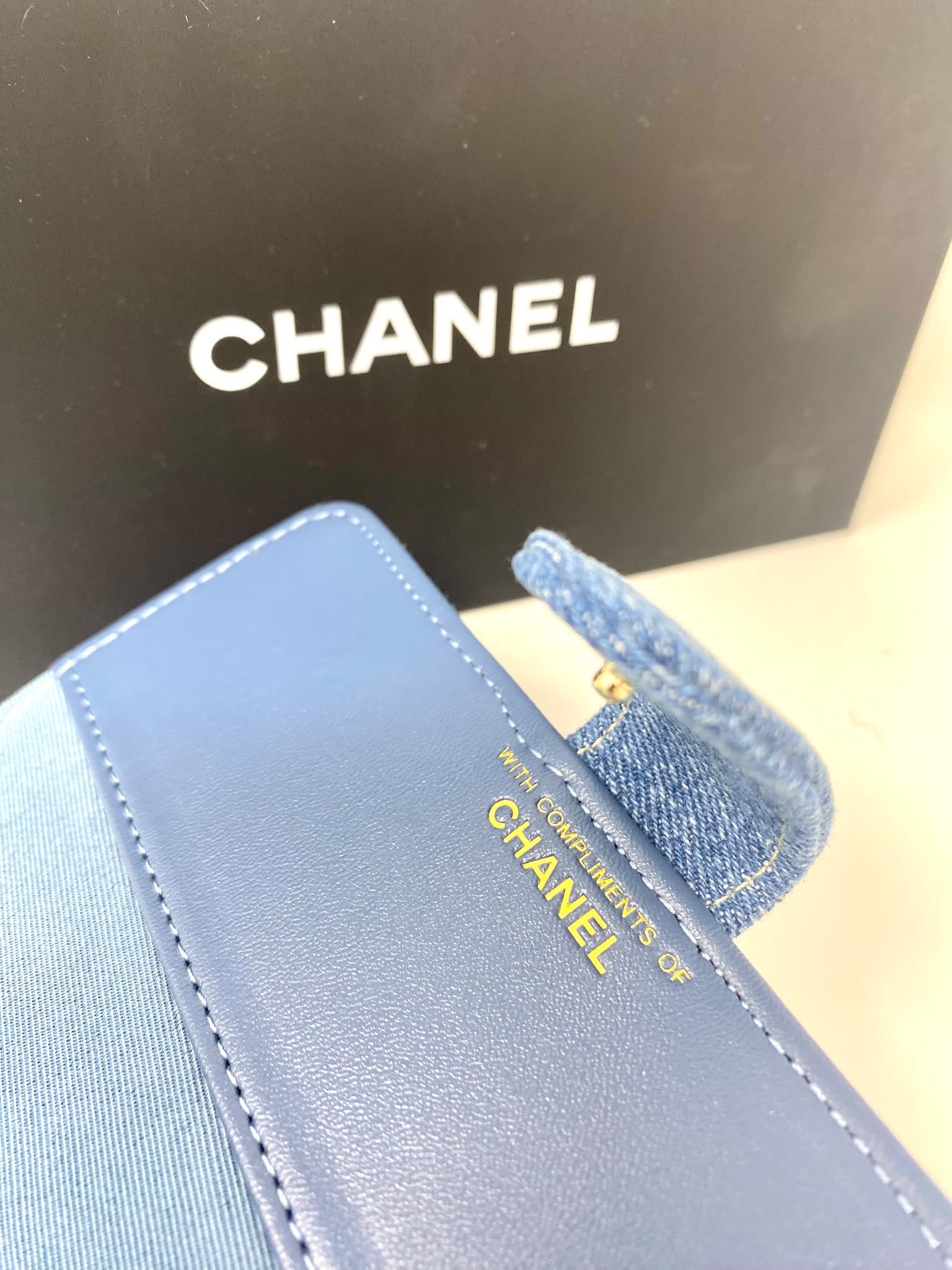 CHANEL Beauty CC Logo Blue Denim Passport Holder with Box (VIP Gift)