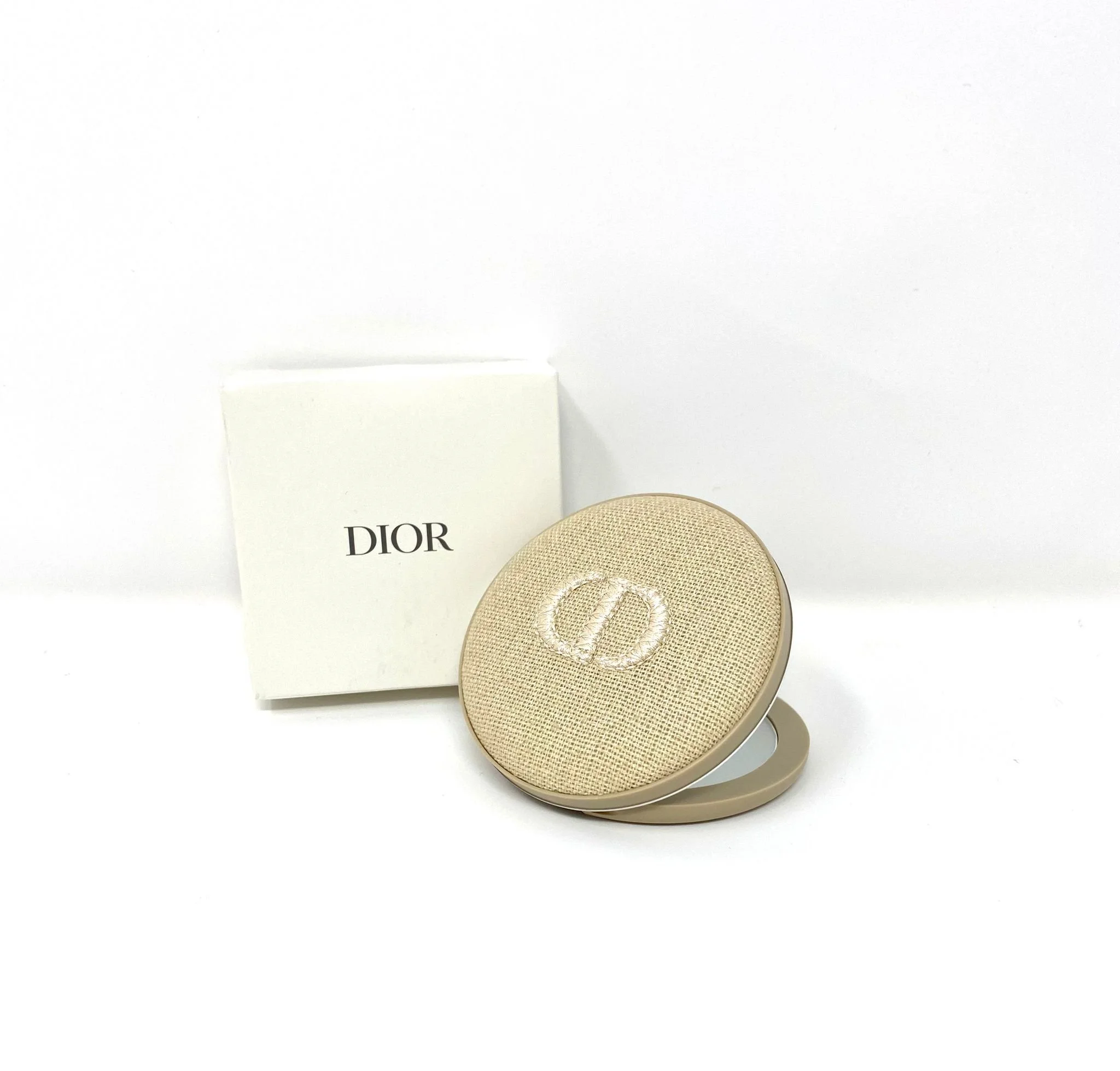 Dior Beauty Beige Makeup Fabric Compact Mirror Double-Sided with Box (VIP Gift)