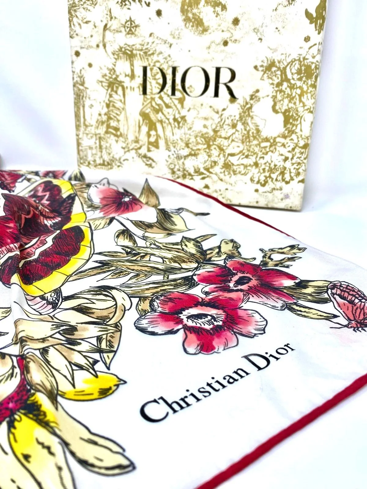 Large Christian Dior Beauty Pink Butterfly Square 100% Silk Scarf (VIP Gift) BNWT with Box