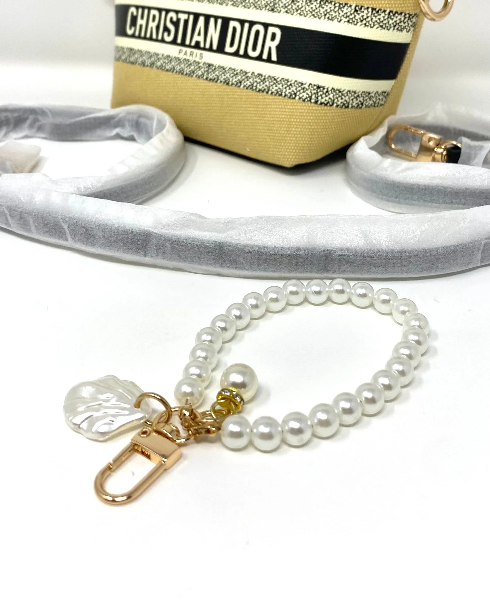 Dior Beauty Beige Canvas Makeup Bag Handbag Crossbody on Chain (VIP Gift)