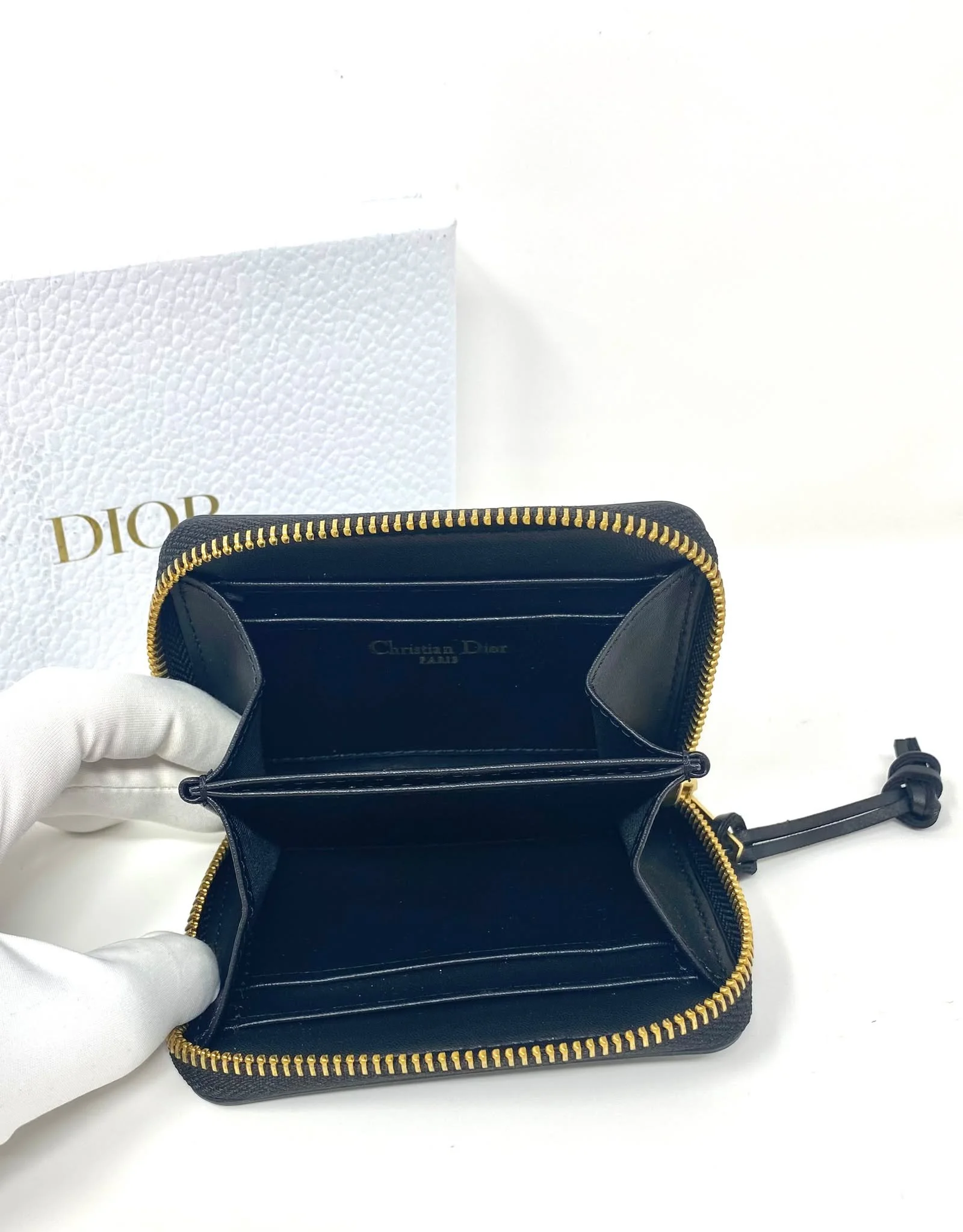 Christian Dior Beauty Black Embossed Zip Around Coin Purse Wallet, VIP Gift with Box