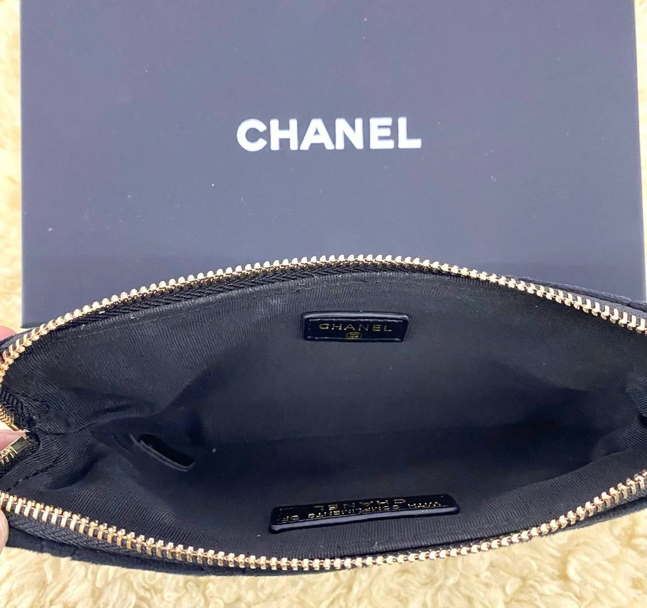 CHANEL Black Velvet Matelassé Quilted Cosmetic Clutch with Box (Limited Edition VIP Gift), Beauty Bag