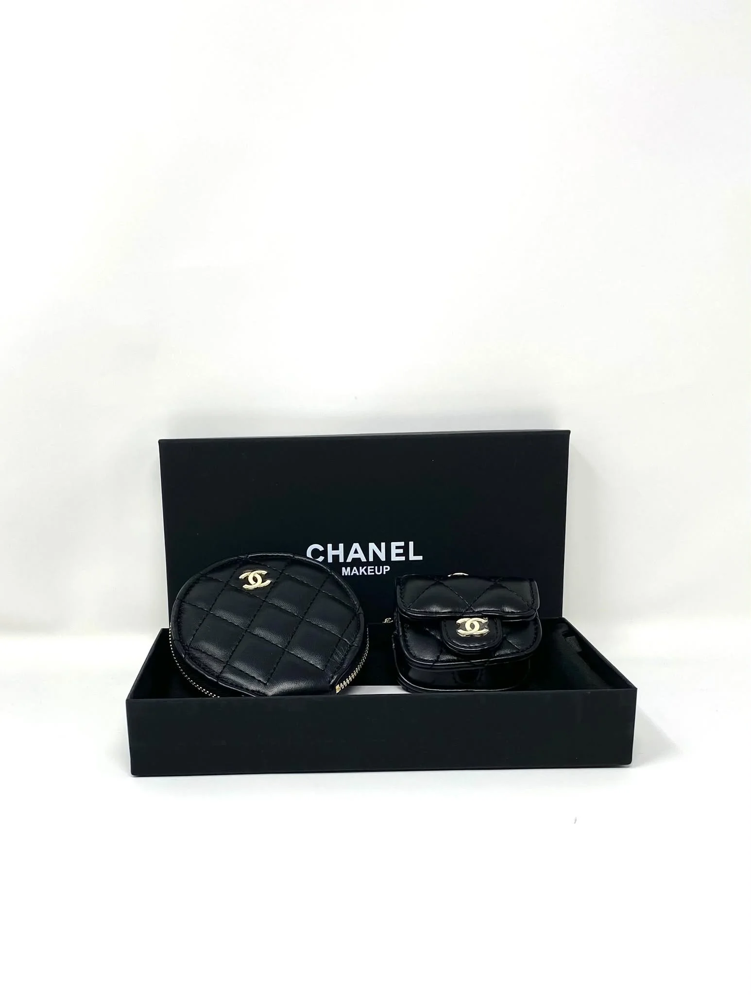 CHANEL Beauty Black Quilted Coin Purse & AirPods Case Set , VIP Gift with Box