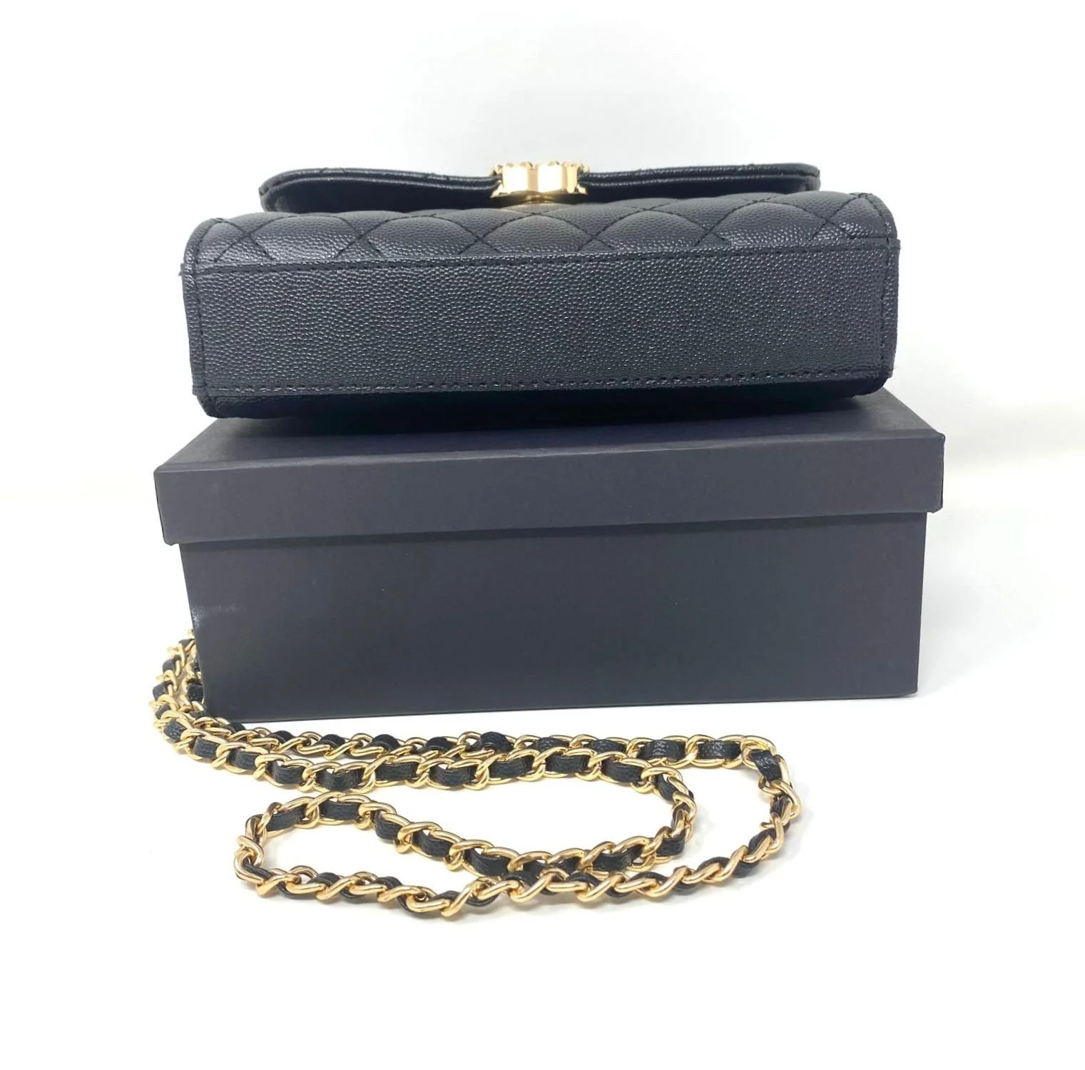 CHANEL Beauty Black Quilted Makeup Bag with Chain (VIP Gift/Box) Made in Italy