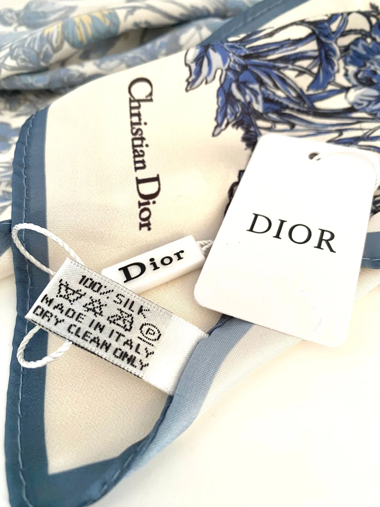 Christian Dior Beauty Blue Butterfly Square 100% Silk Scarf (VIP Gift) Made in Italy