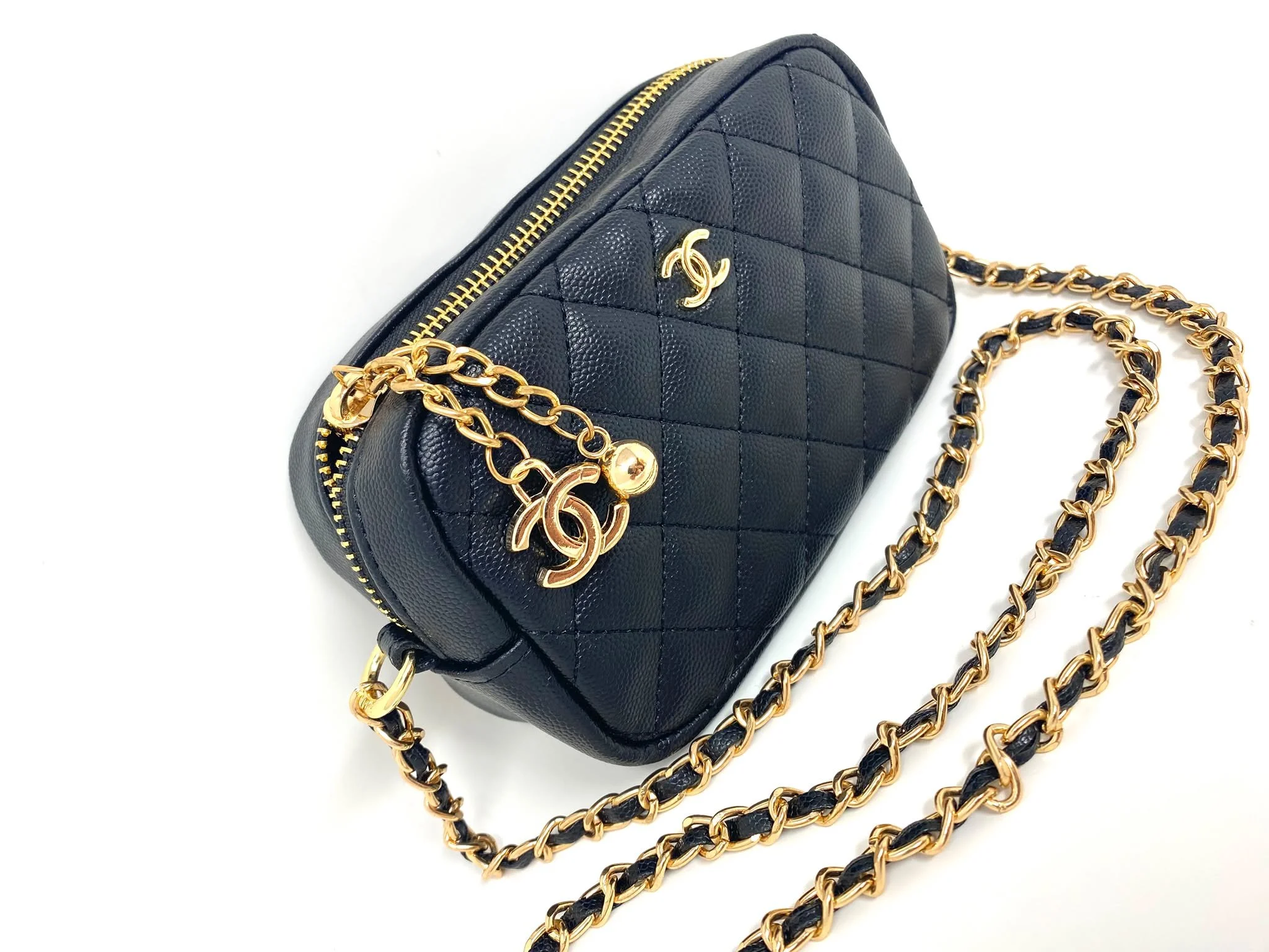CHANEL Beauty Black Quilted Makeup Bag on Chain, VIP Gift with Box, Made in France