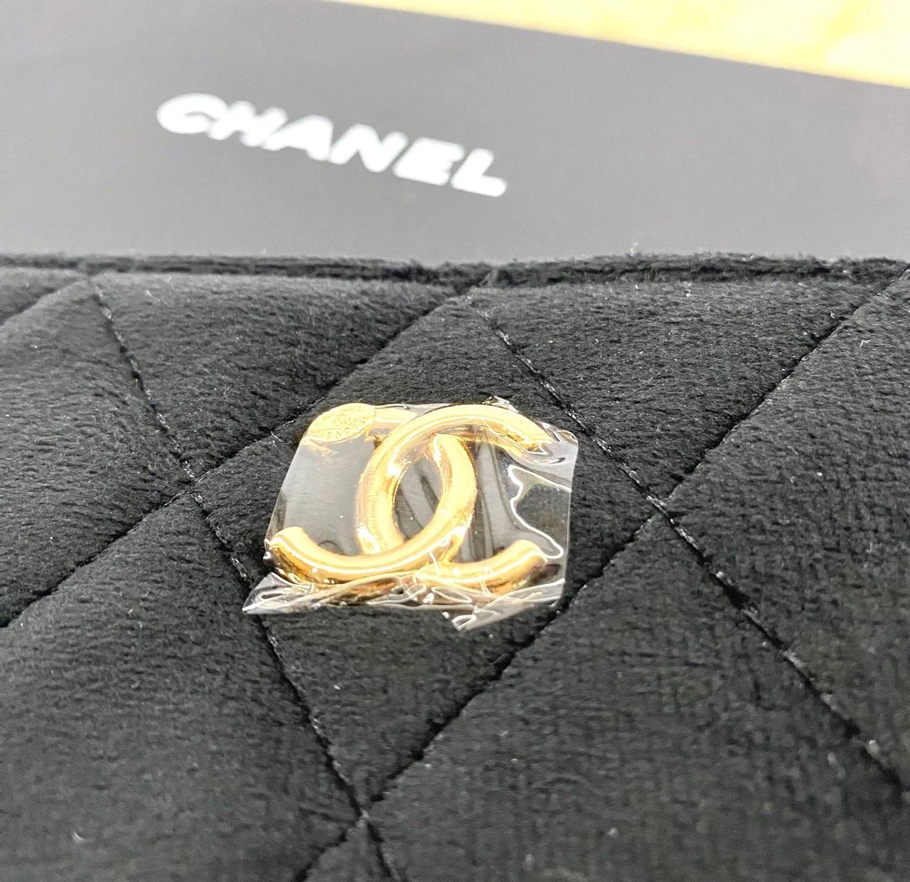 CHANEL Black Velvet Matelassé Quilted Cosmetic Clutch with Box (Limited Edition VIP Gift), Beauty Bag