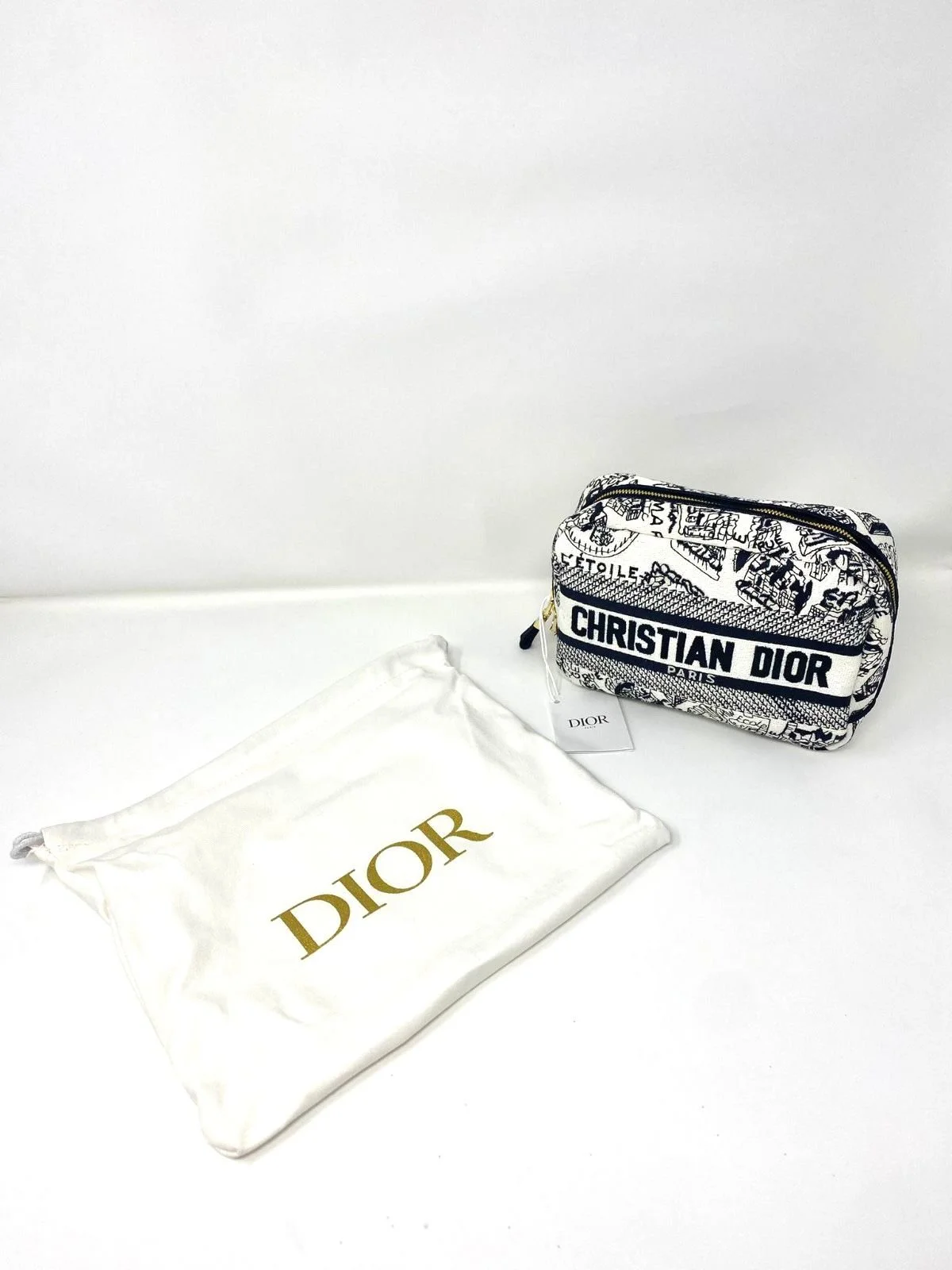 Christian Dior Plan De Paris Canvas Embroidered Makeup Bag (VIP Gift) Travel Cosmetic Bag, with Logo Pouch - Made in Italy