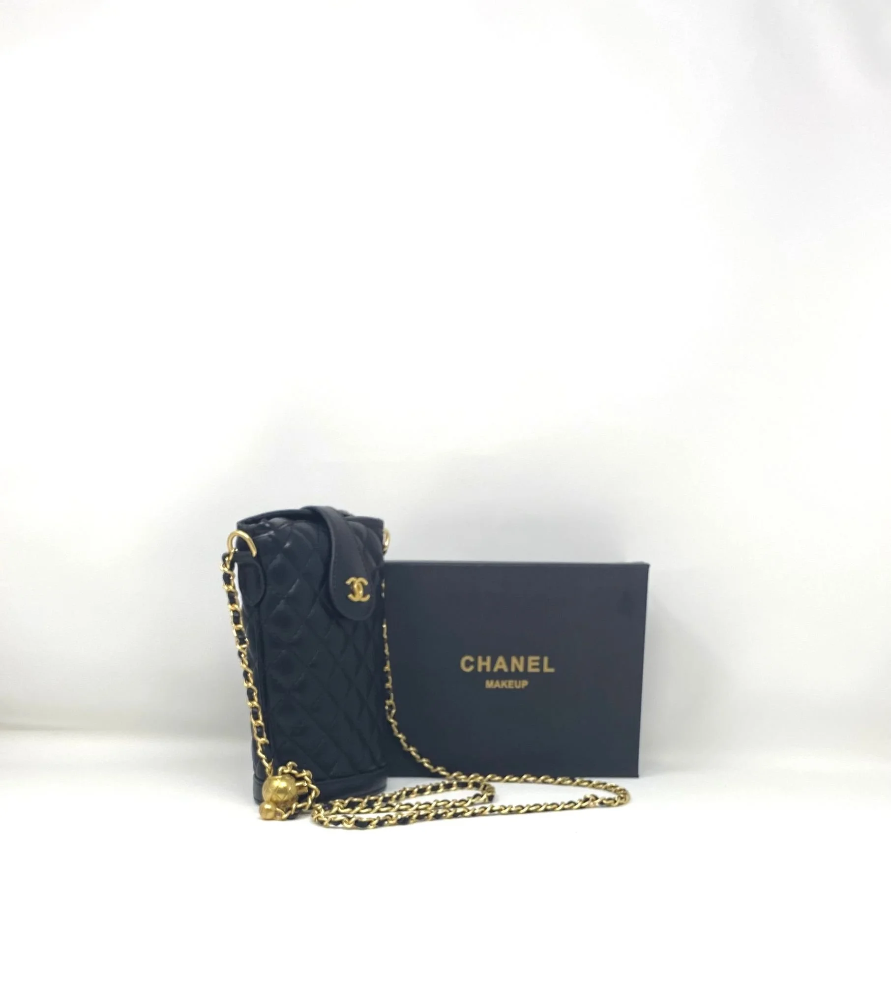 CHANEL Beauty Black Quilted Makeup Bag on Chain, VIP Gift with Box, Made in Italy