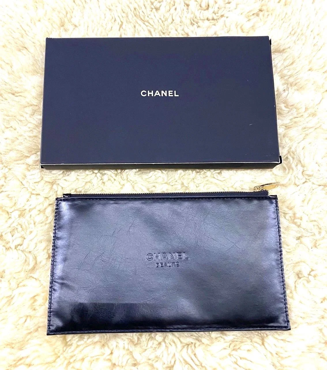CHANEL Black Beauty Makeup Bag – Limited Edition VIP Gift (with Box), CC Logo Zip, Embossed beauty icons