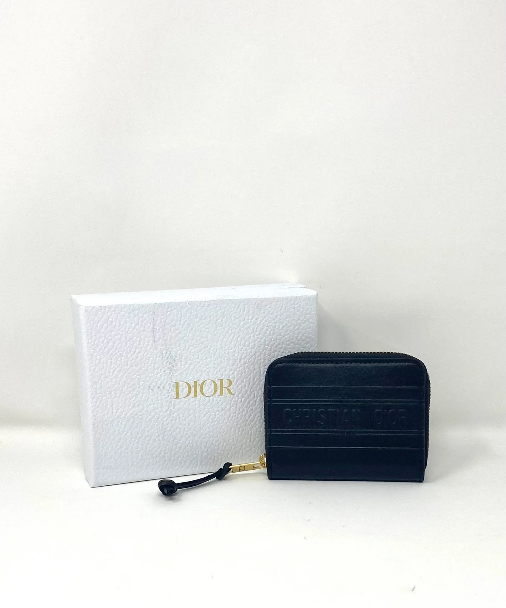 Christian Dior Beauty Black Embossed Zip Around Coin Purse Wallet, VIP Gift with Box