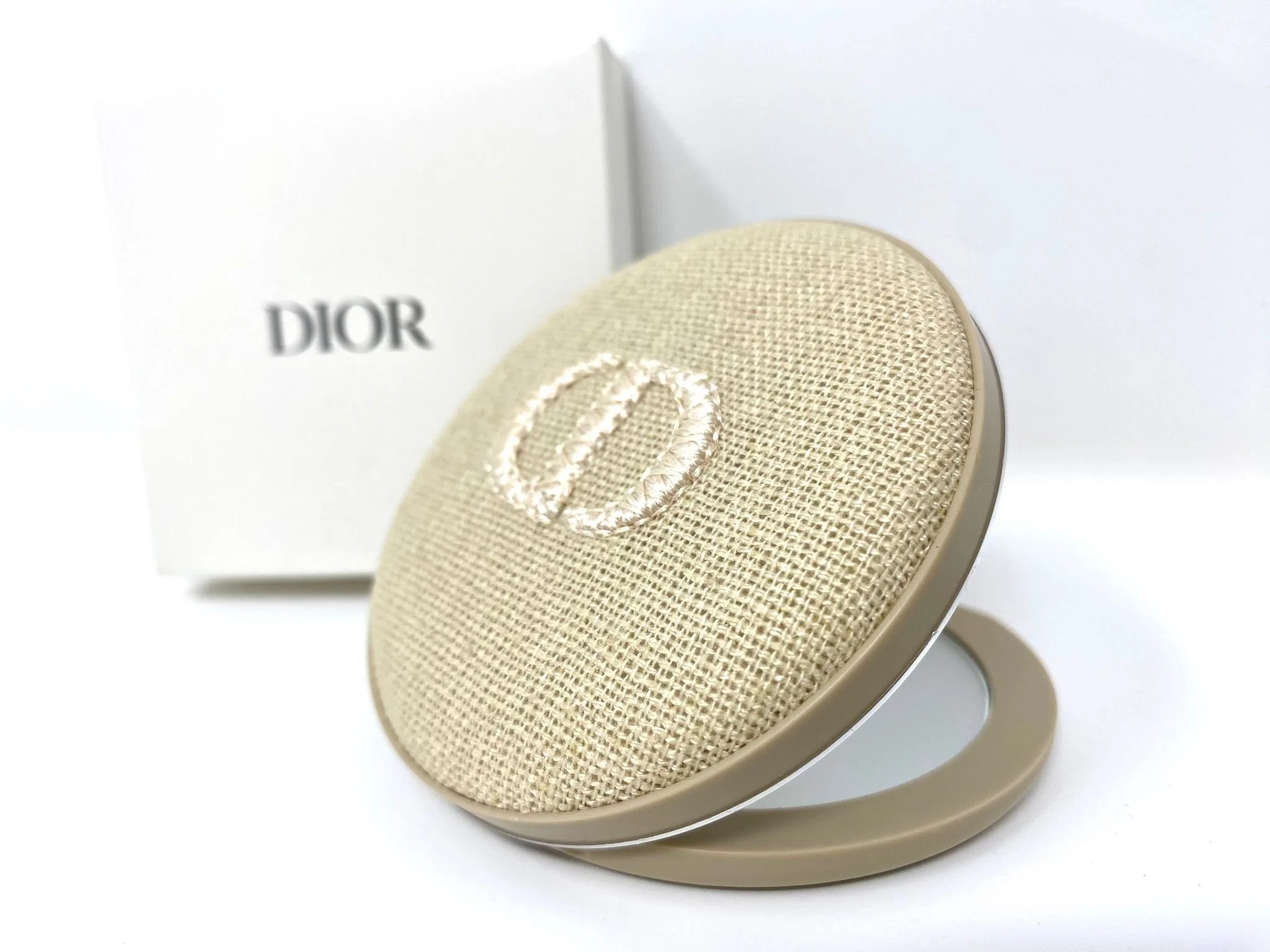 Dior Beauty Beige Makeup Fabric Compact Mirror Double-Sided with Box (VIP Gift)