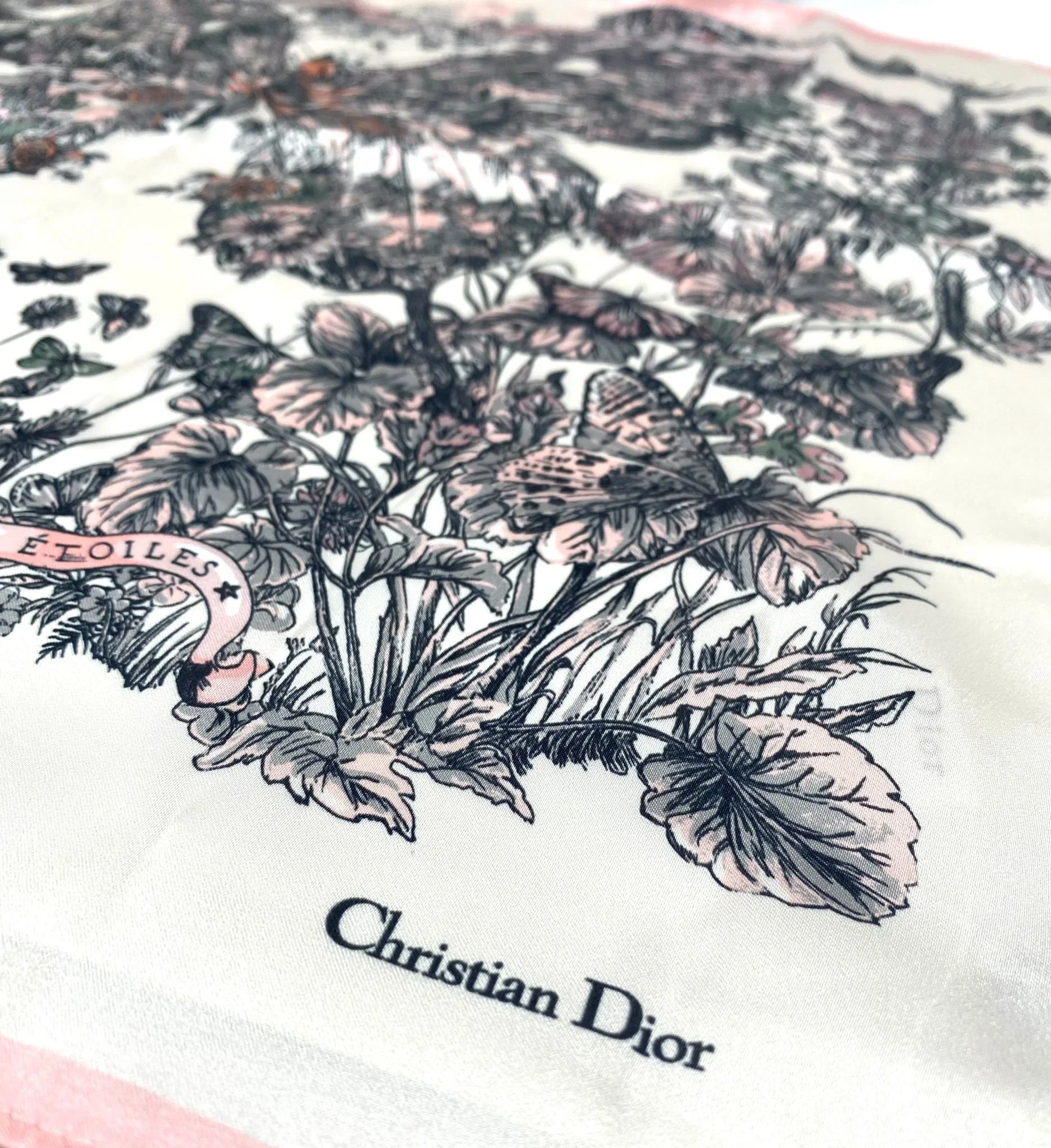 Christian Dior Beauty Pink Butterfly Square 100% Silk Scarf (VIP Gift) Made in Italy