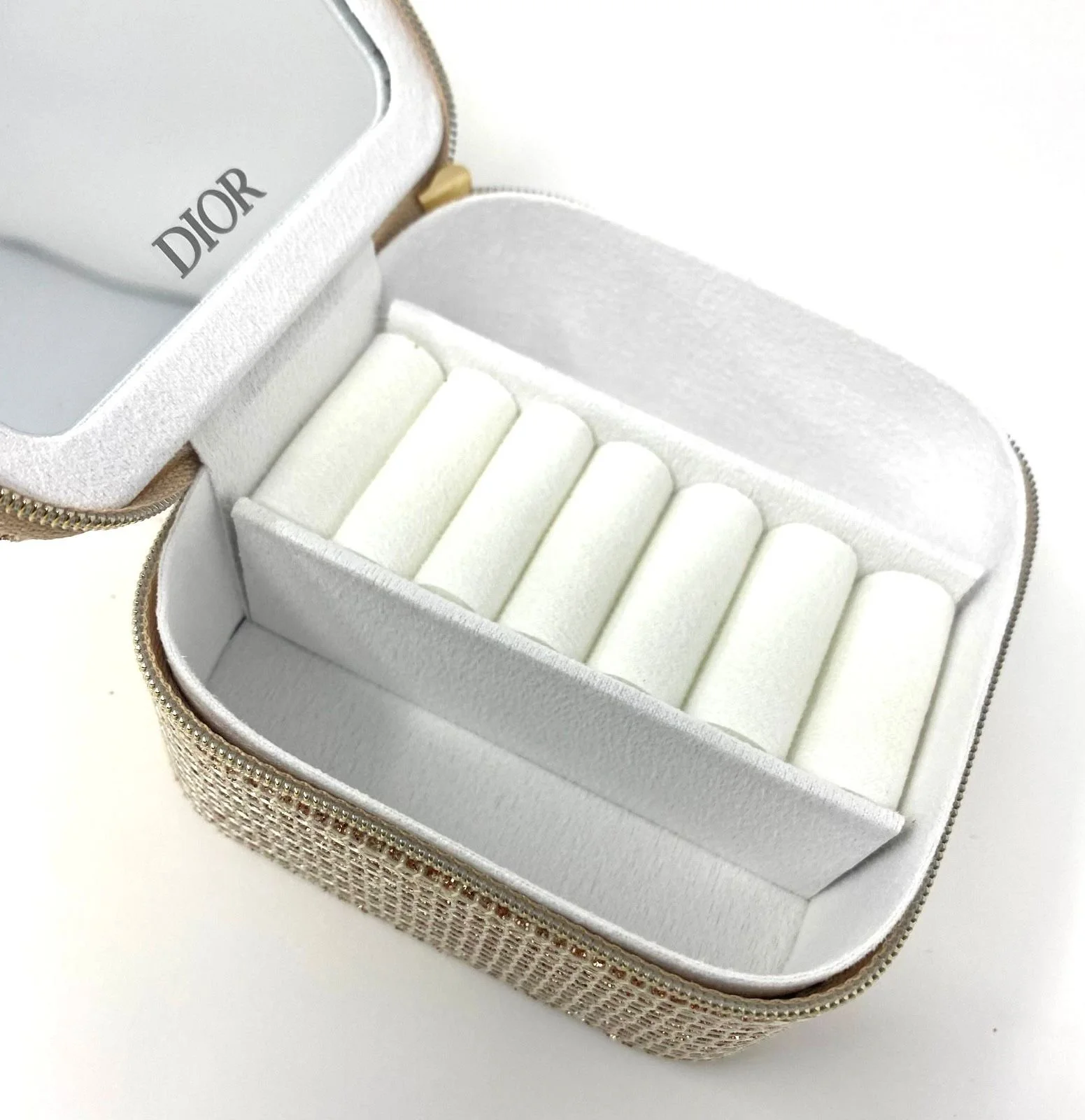 Christian Dior Shimmering Golden Logo Travel Jewellery Case, Star Charm, With Mirror – Box (Rare VIP Gift)