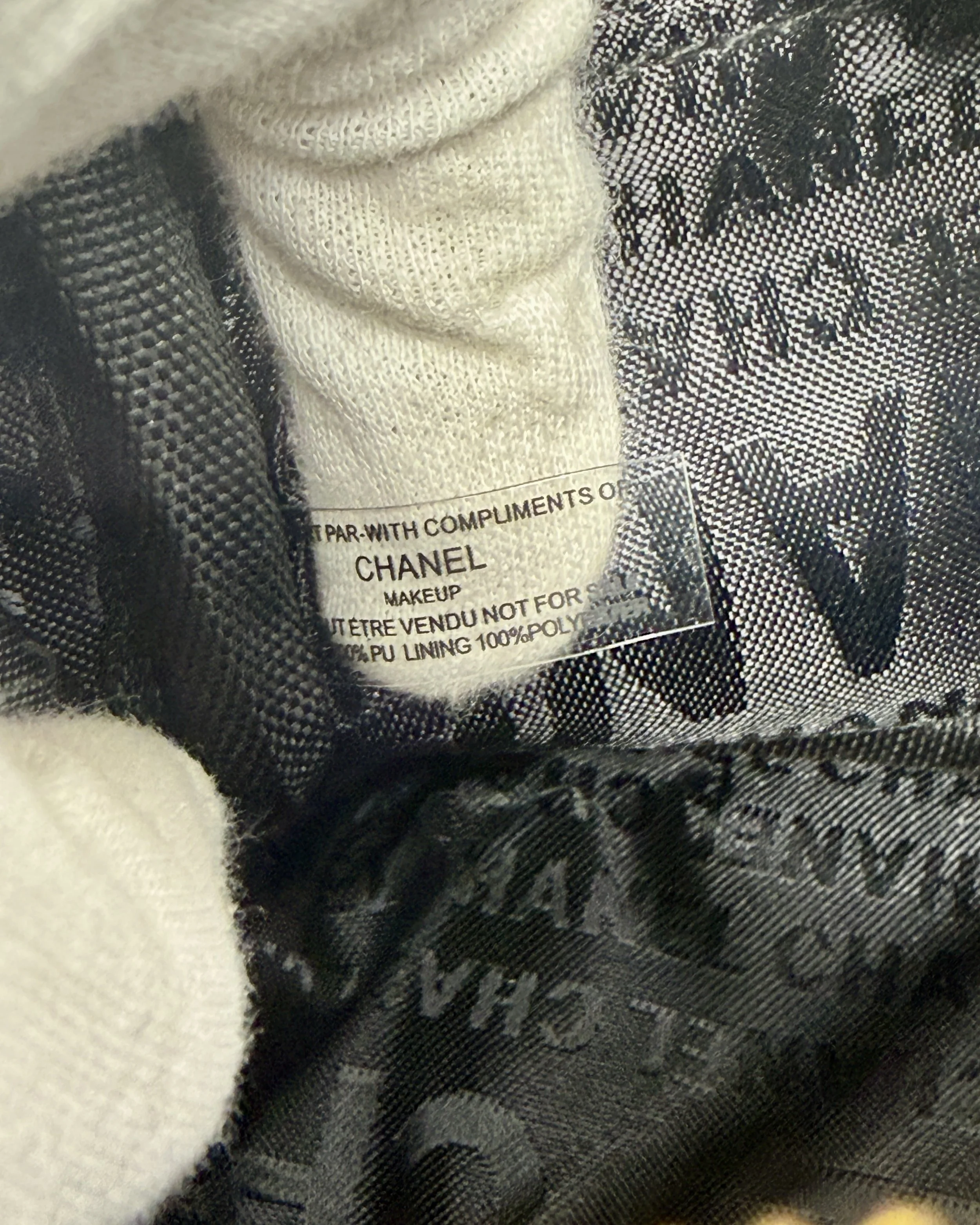 CHANEL Beauty Black Denim Makeup Bag with Gold-toned Chain Strap (VIP Gift) Made in Italy