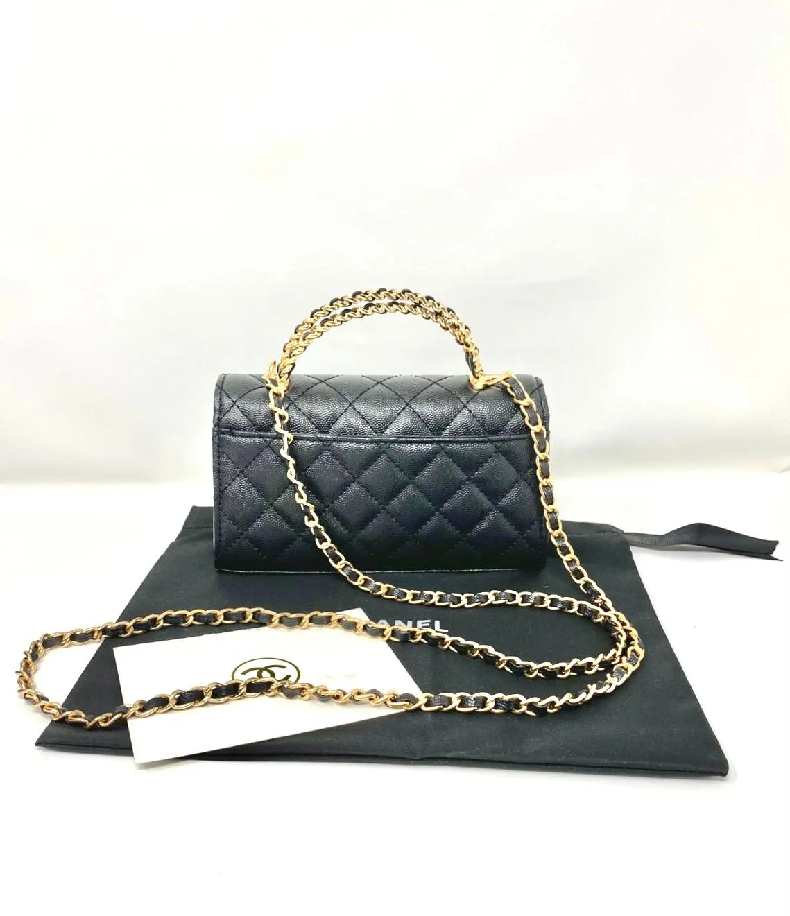 CHANEL Beauty Black Quilted Makeup Bag with Chain (VIP Gift/Box) Made in Italy