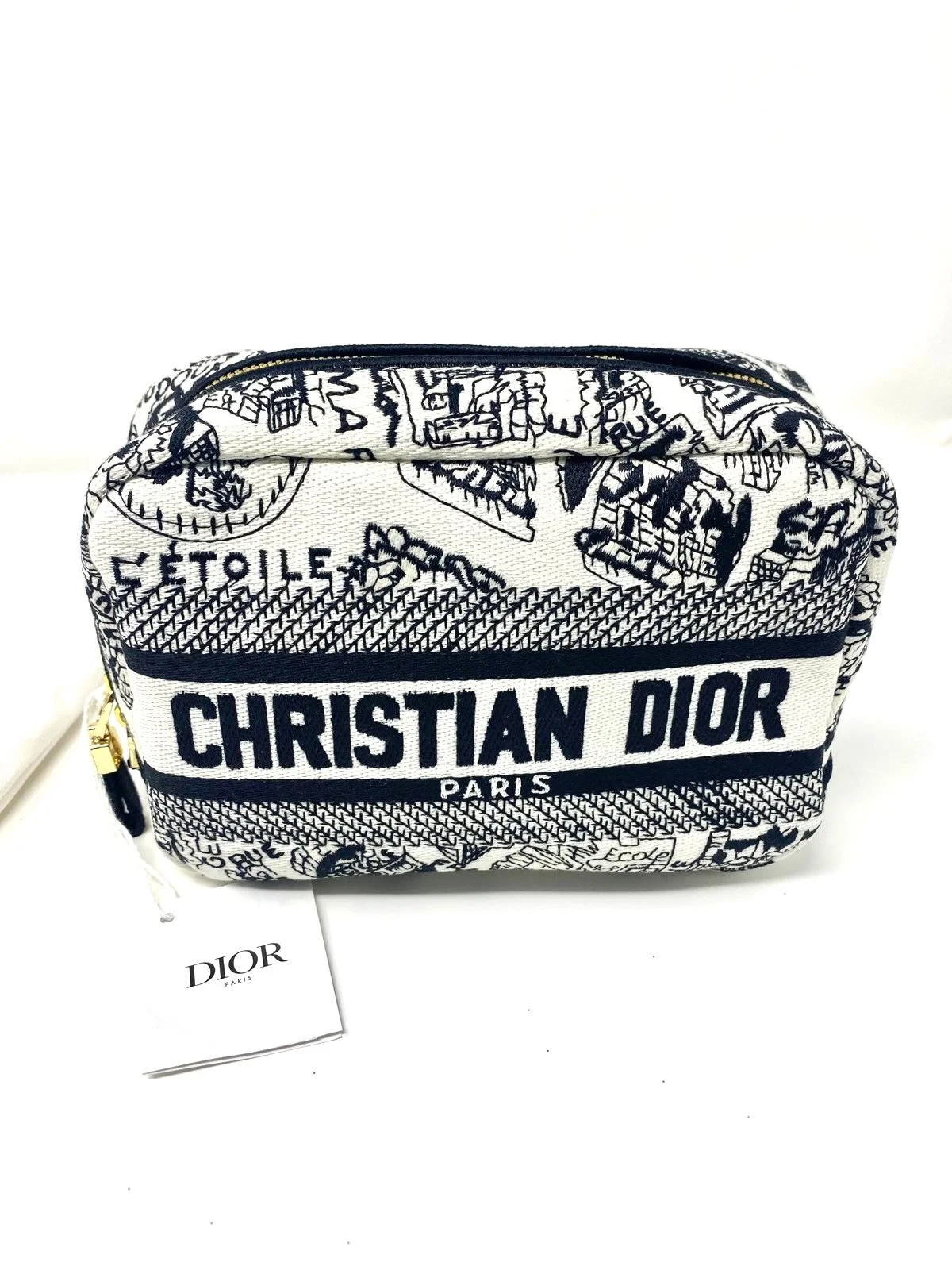 Christian Dior Plan De Paris Canvas Embroidered Makeup Bag (VIP Gift) Travel Cosmetic Bag, with Logo Pouch - Made in Italy